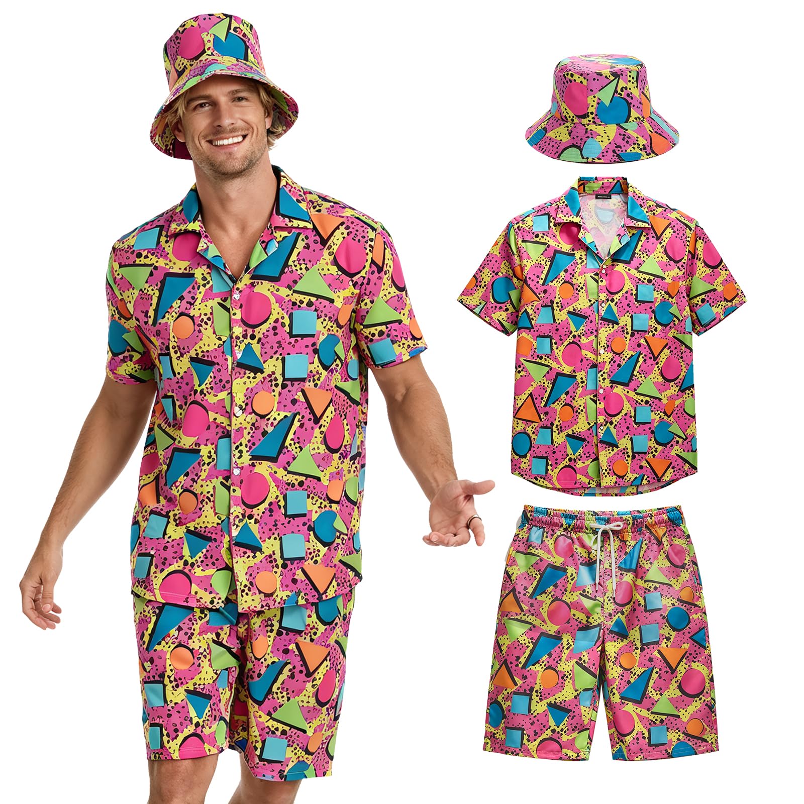 HZVRTN 80s 90s Retro Men'S Hip Hop T-Shirt Shorts Set,80s Fancy Dress Men | 80s Men'S Hip-Hop T-Shirts and Shorts,80s Fancy Dress,Perfect for Beach,Halloween,80s 90s,Disco,Halloween Themed Parties
