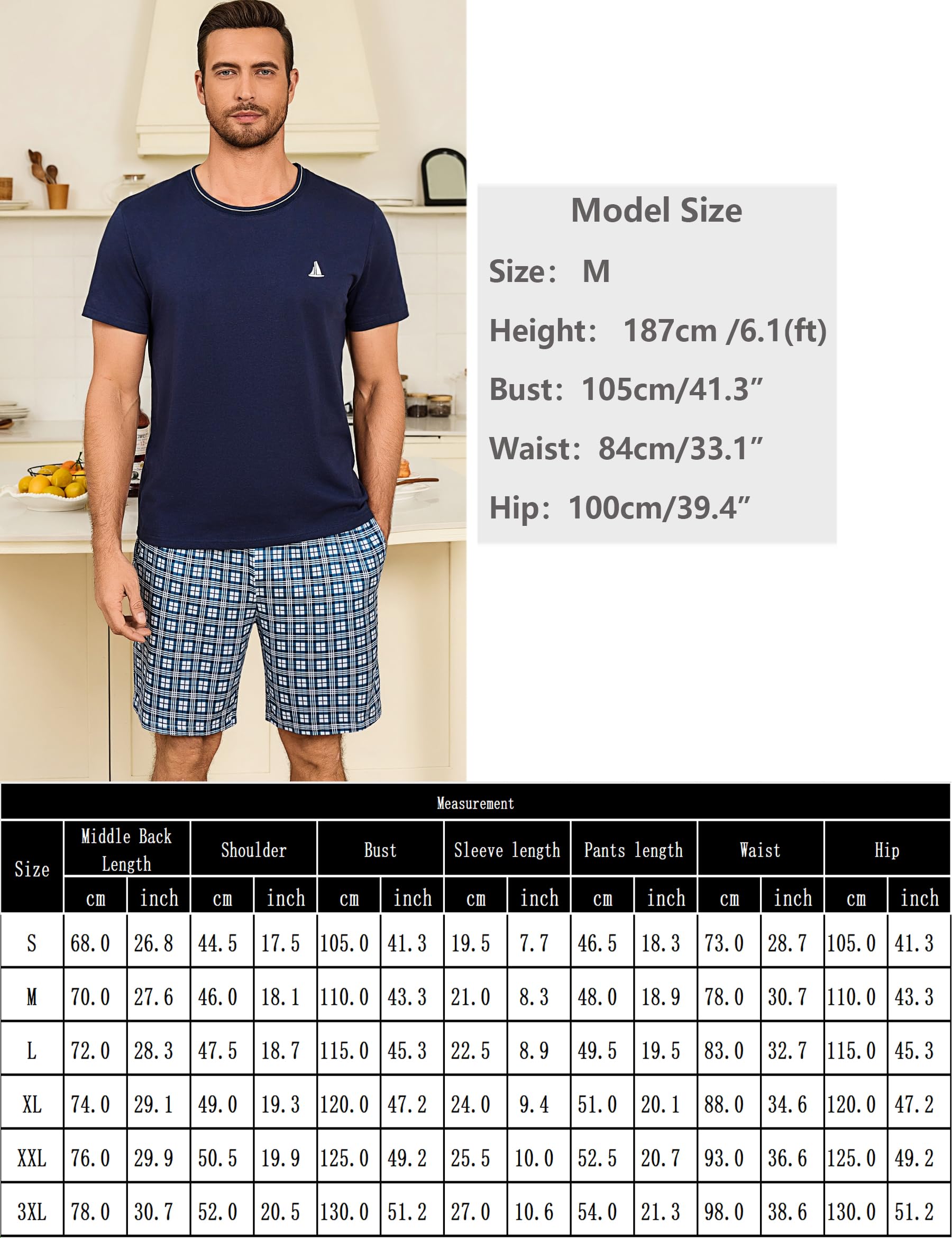 Pigiama Uomo Estivo Corto in Cotone 2 Pezzi Pigiama Maniche Corte Uomo Leggero Morbido e Pijama cómodo y ligero para casa S-3XL