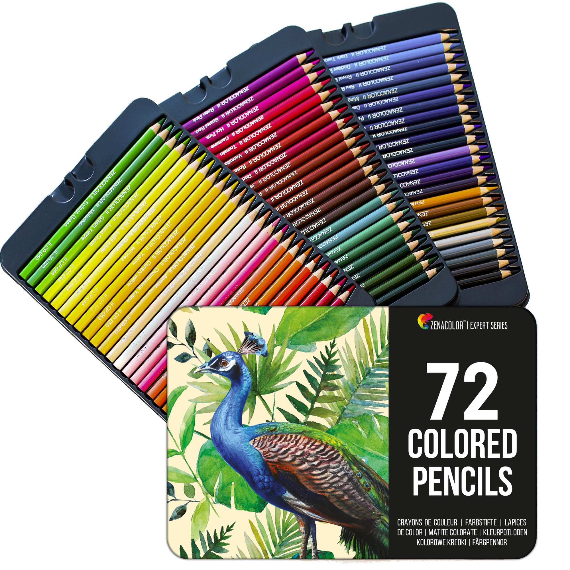 Zenacolor 72 Numbered Colored Pencils Set in Metal Case