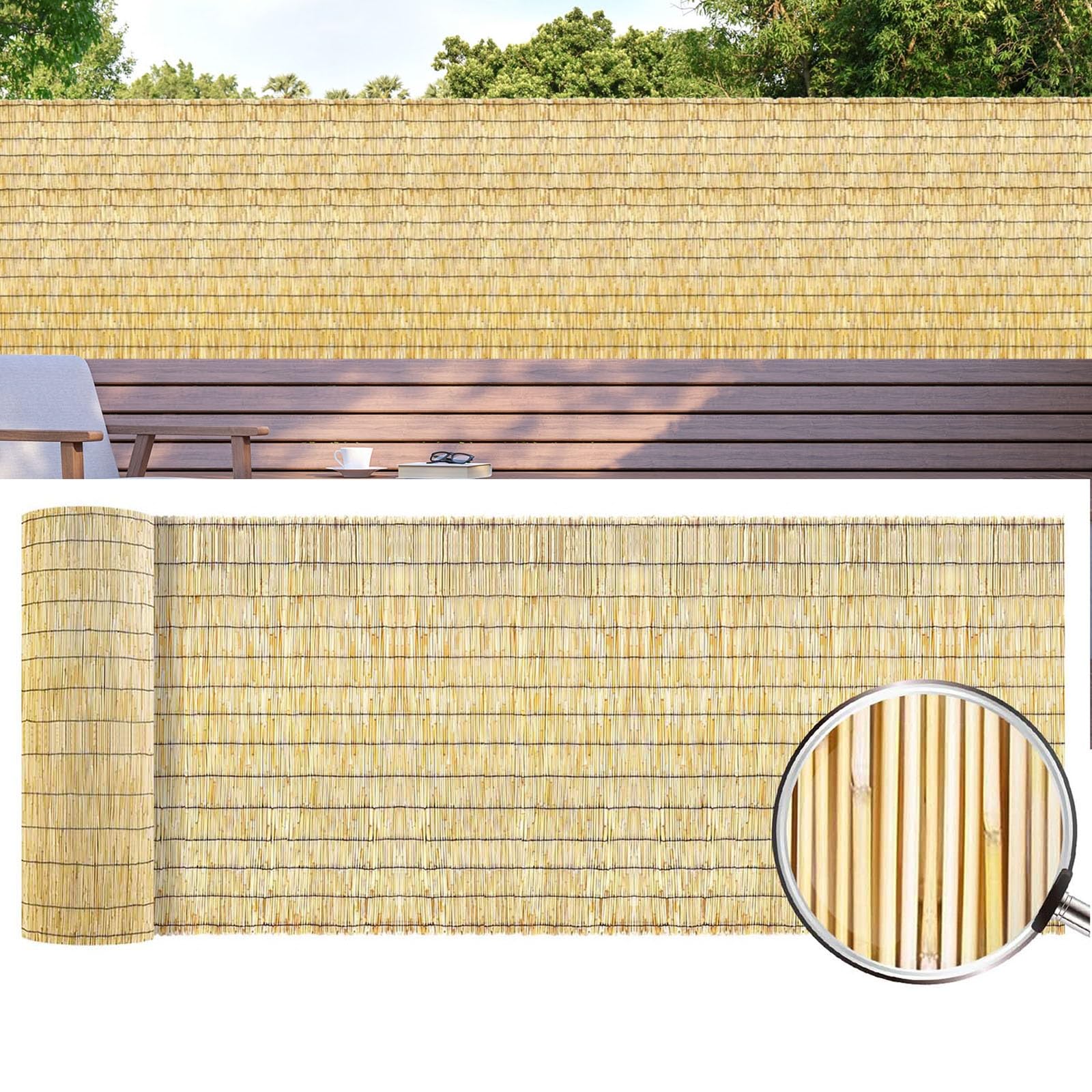 Naturalny bambusowy parawan, 1 m 1,5 m, wysokość, trwały, zadaszenie prywatności, oddychający bambus, na balkon i ogród, czarna linia