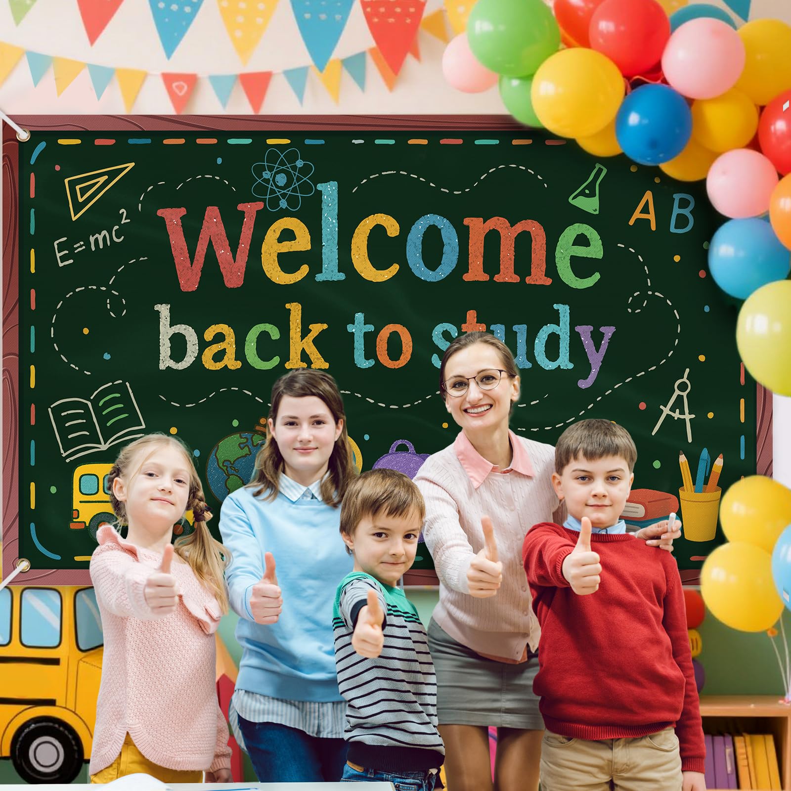 lasuroa Sfondo Bentornato Scuola, 180x110 cm Striscione Bentornato Scuola Accessori Fotografici in Filo Metallico Striscione Appendere Primo Giorno per Studenti Forniture per Aule
