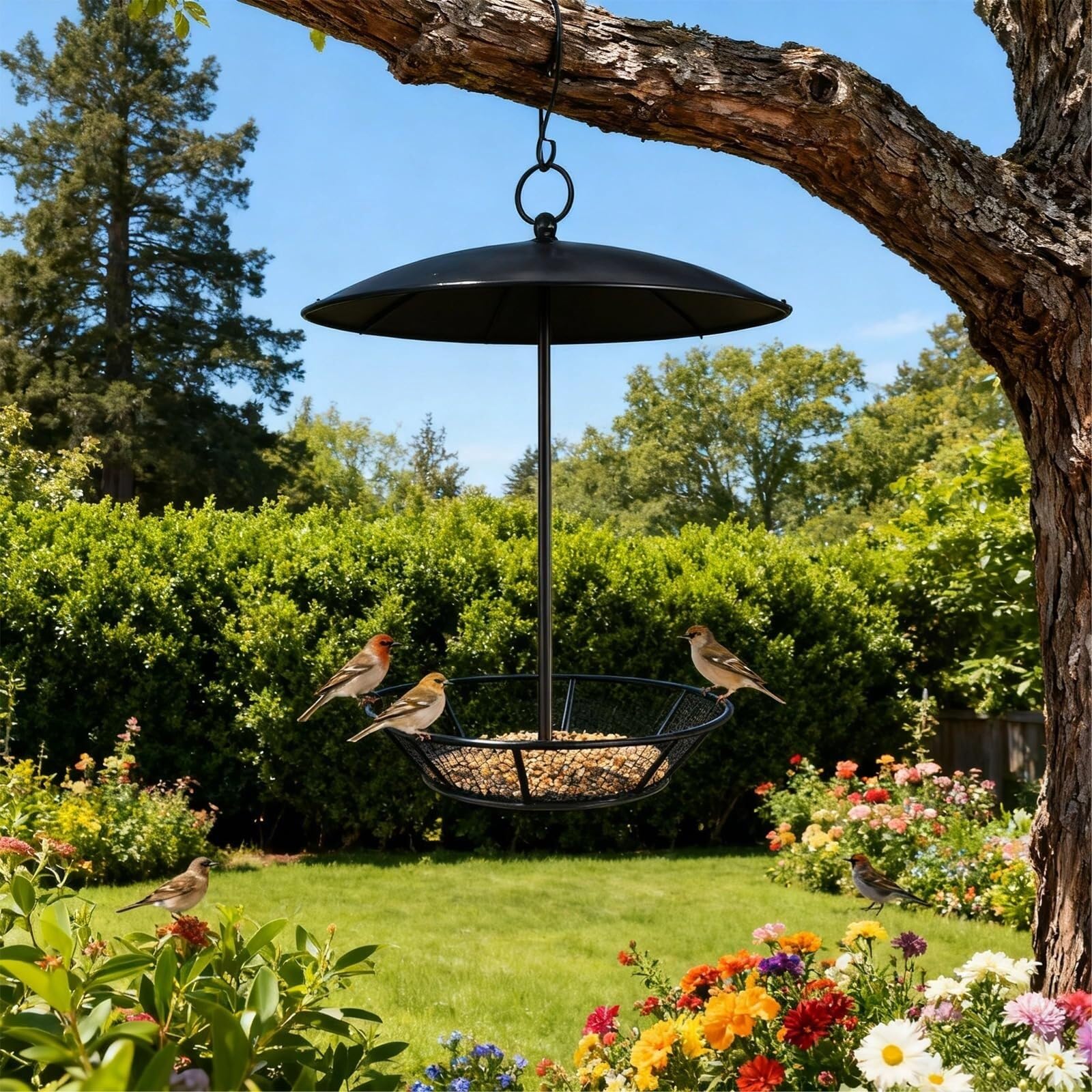 Comedero for pájaros de Metal Colgante con Techo, Gran Capacidad, Resistente a la Intemperie, fácil de llenar, a Prueba de Ardillas, comedero for pájaros Salvajes for jardín, 2 uds.