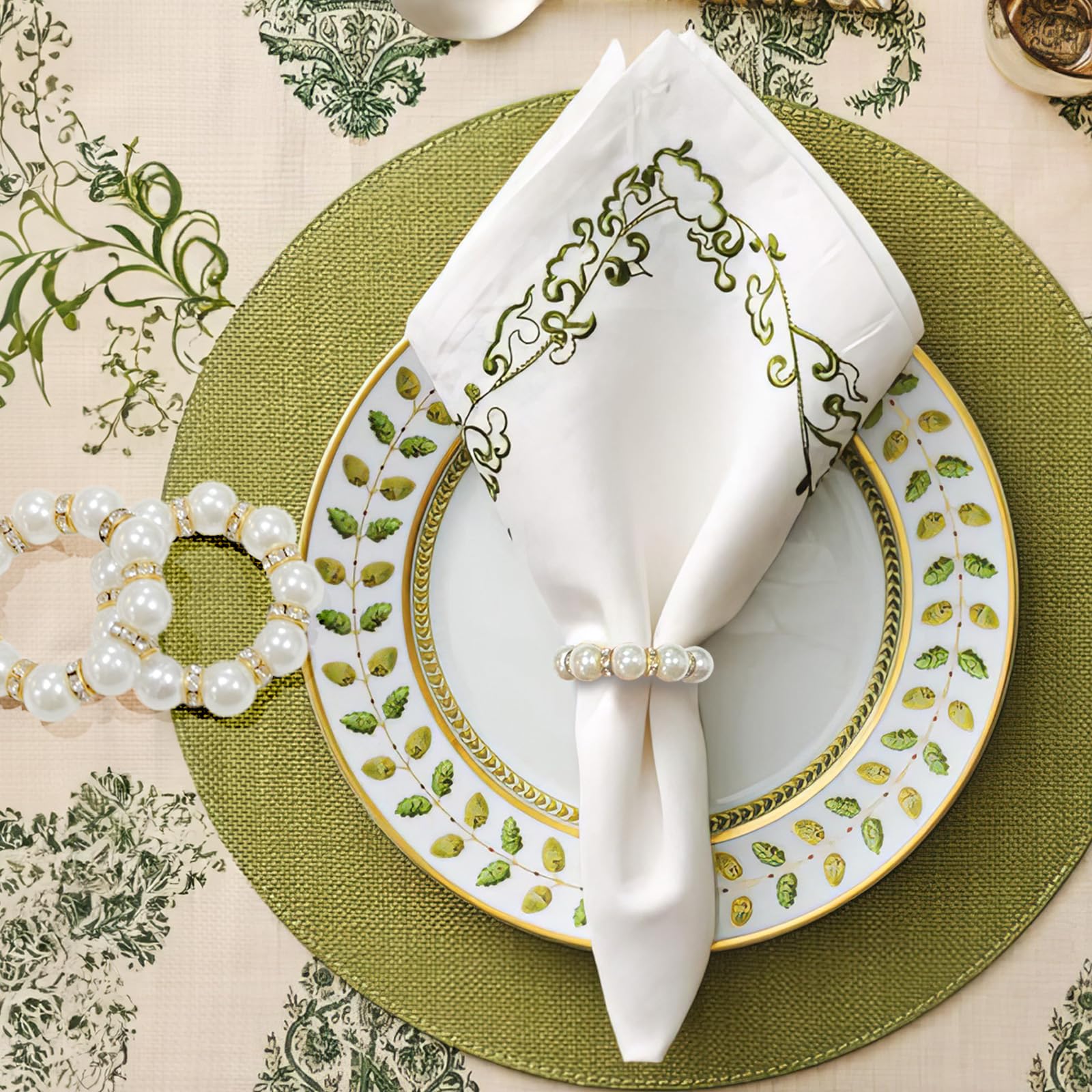Zikoos Lot de 100 ronds de serviette jetables dorés en imitation perle - Boucles de serviette délicates blanches et dorées pour fête de mariage, dîner, décoration de table et usage quotidien