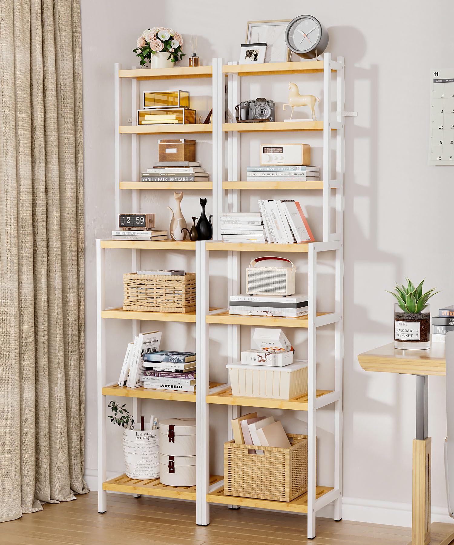 Yorbay 7 Ebenen Bambus Regal: Badregal Standregal Schmal mit Kippsicherung | 110kg Gesamttragkraft Platzsparendes Küchenregal für Schmalen Raum - Stabiles Bambusregal Weiß für Flur Balkon-Pflanzenregal
