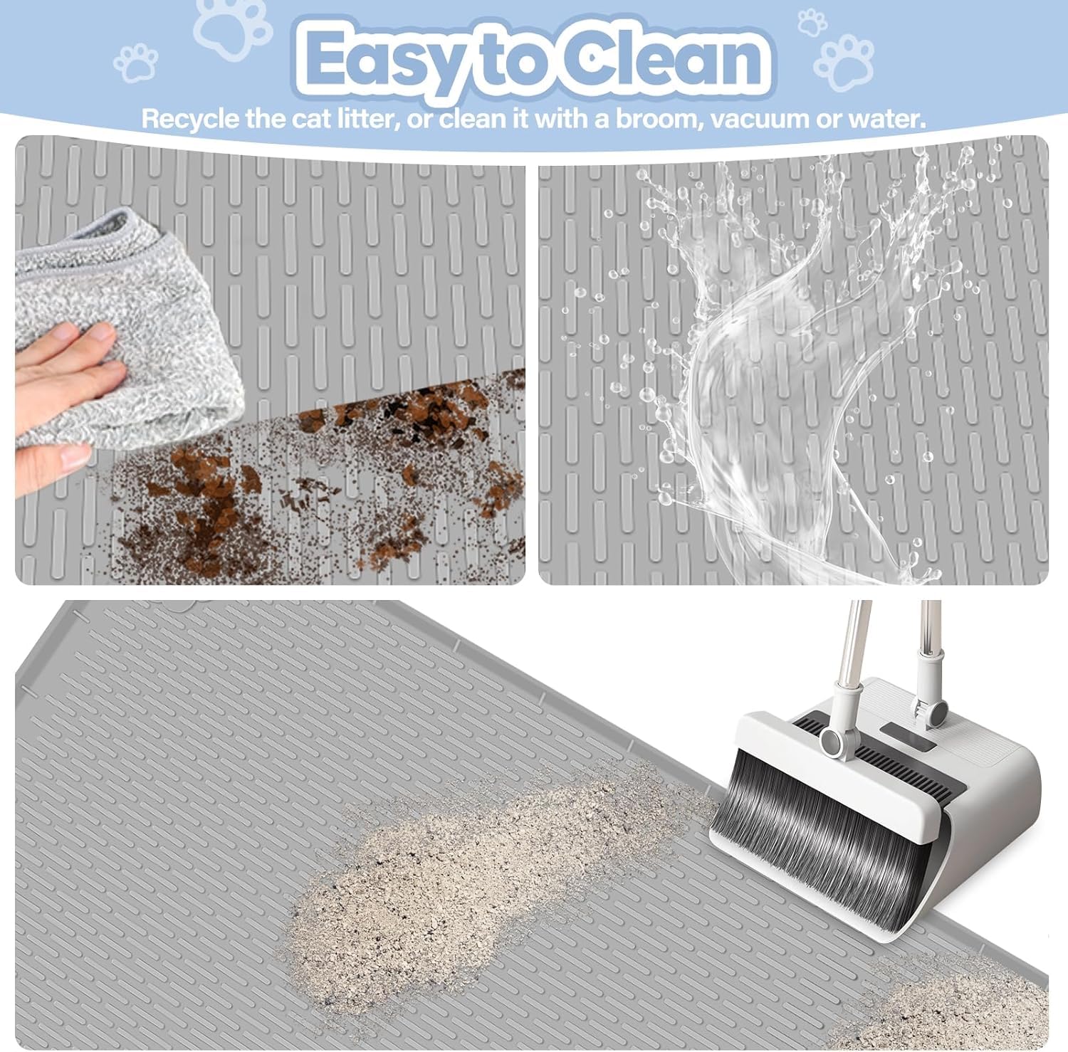 Kalolary Tapis de Litière Chat Extra Large - 101 x 71 cm Tapis en Silicone pour Chat Anti-Éparpillement, Doux pour les Pattes, Imperméable et Facile à Nettoye (Gris (101 x 71 cm))