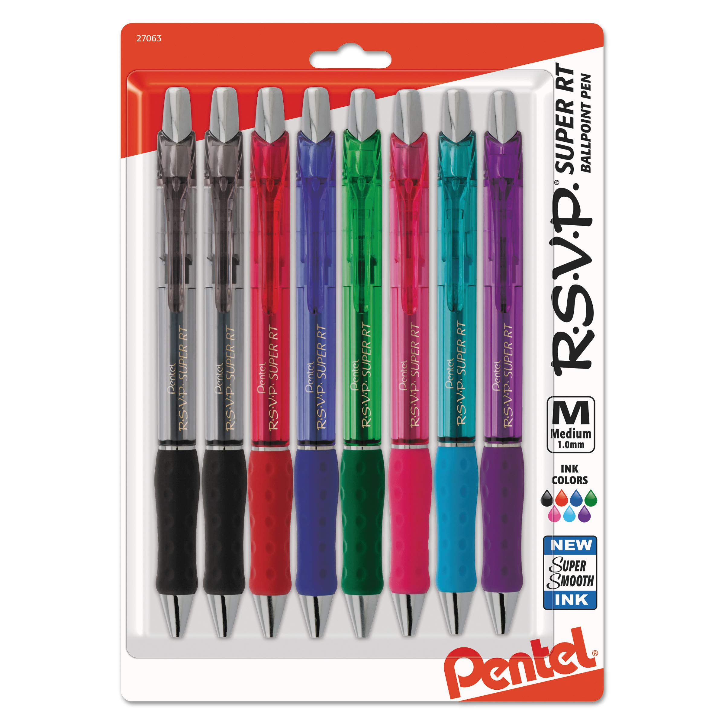 RSVP Super-Smooth Ballpoint Retractable Pen, Assorted , 8 Pack (BX480BP8M)