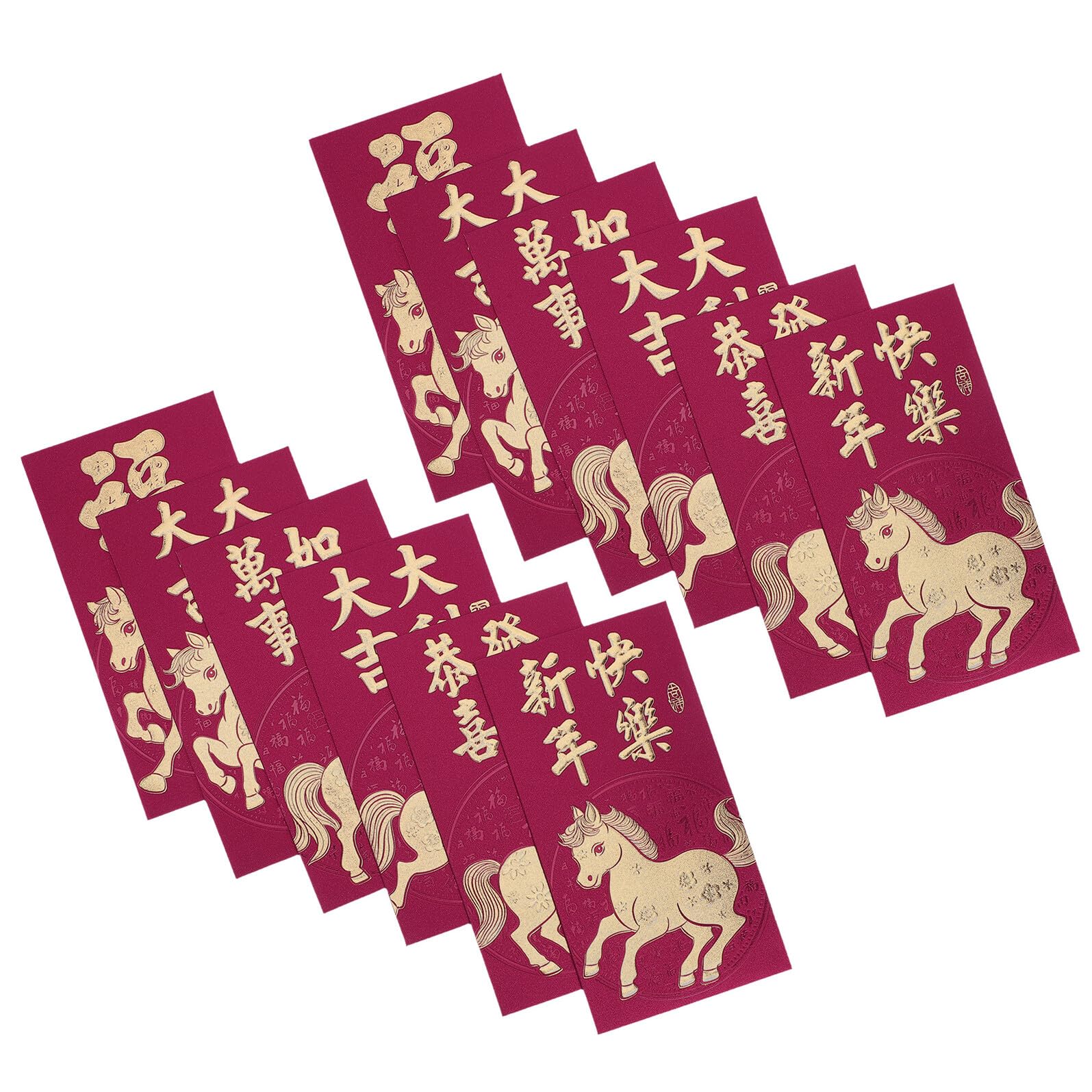 Sobres Rojos del Año del Caballo 2026, 6 Unidades por Paquete, Diseño Mate Purpurina, Tamaño Largo, Sobres Tradicionales de Dinero Hong Bao para Festivales, Bodas y Celebraciones