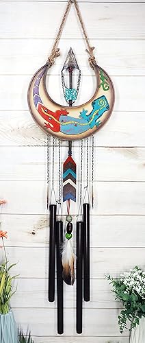 Miniatura 7 de Ebros Gift Southwest Western Tribal Native Boho Chic Gecko Lizard caprichoso en luna creciente con flecha atrapasueños pluma campanilla de viento