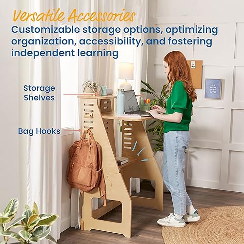 Vista 3 de ECR4Kids Grows with Me - Escritorio para sentarse o de pie, muebles para niños, natural