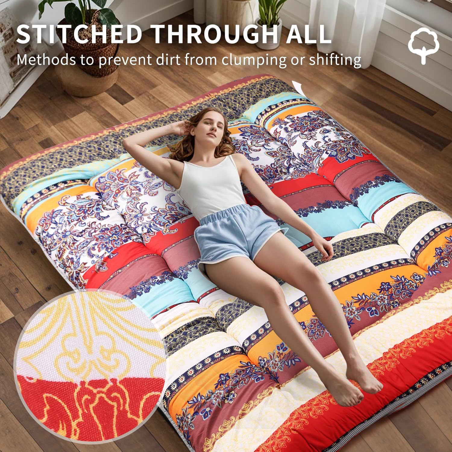 Japanese Floor Mattress,Roll Up Memory Foam Tatami Mat Easy to Store and Portable,Futon Mattress Suitable for Camping and Guest Room (Bohemia, Full (80" X 47"))