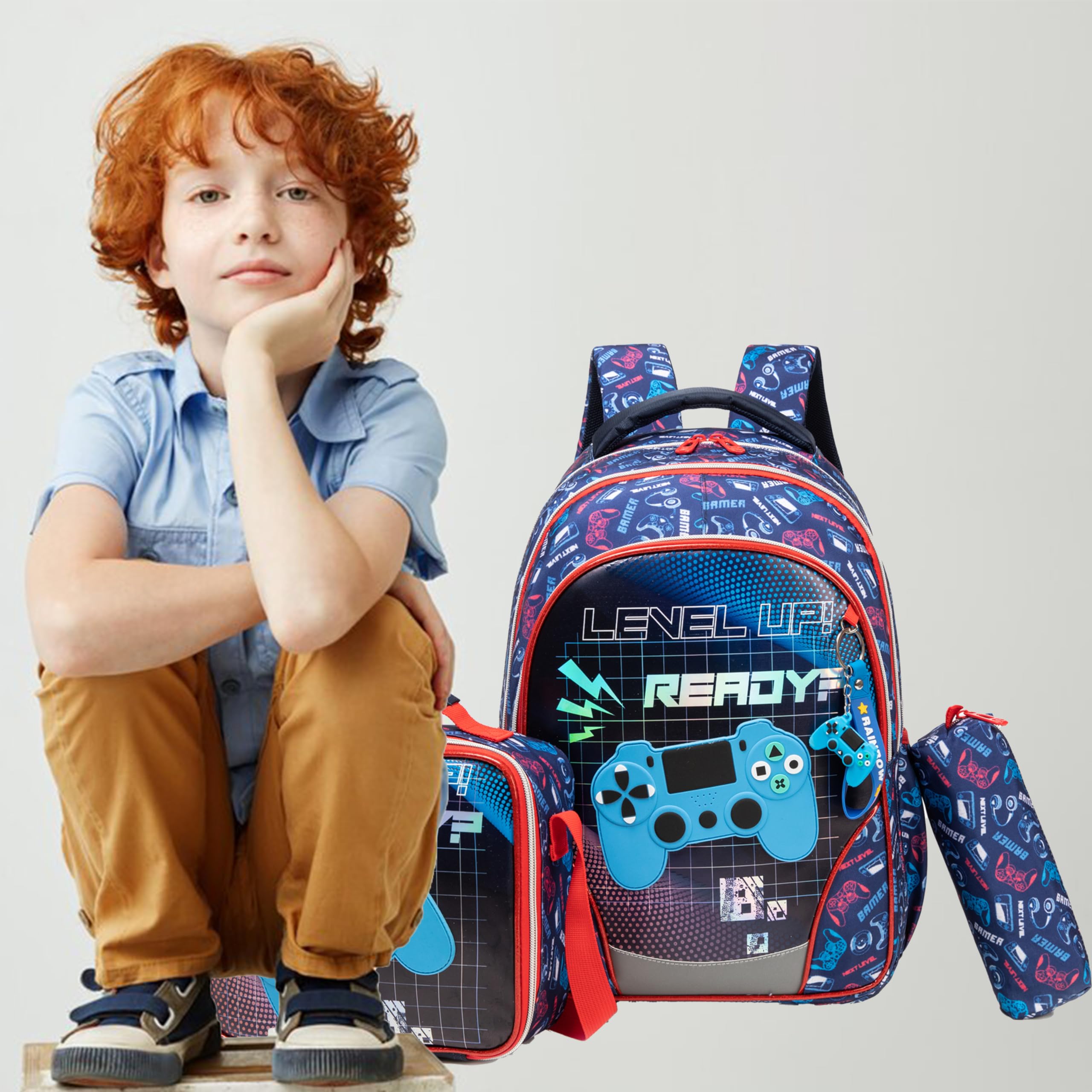 Zaino per bambini per ragazzi 43,2 cm 3PCS borsa scuola bambino viaggio regali adolescenti, Rosso-40420-yxsb, 17, Zaini da viaggio