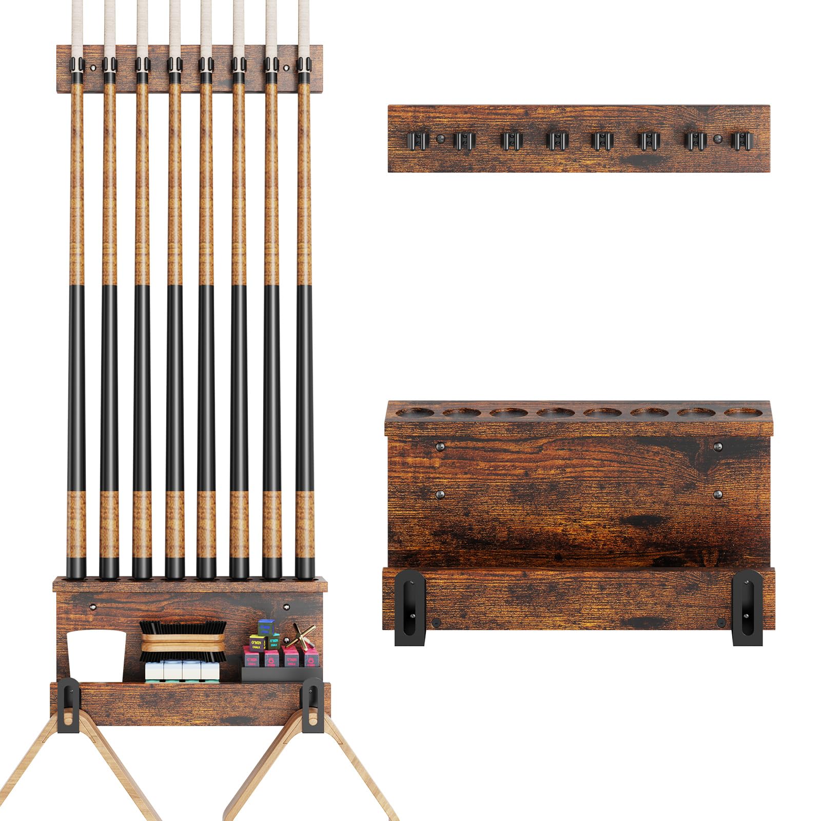 Large Pool Stick Holder Wall Mount, Pool Cue Set Holder for 8 Cues Sticks Storage Pool Table Accessories Equipment Organizer, Cue Rack Billiards Accessories for Game Room Bars Clubs Billiard Players