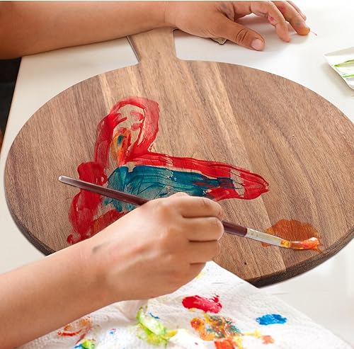 Miniatura 4 de Patelai Tabla de cortar redonda de madera de 12 piezas, para cáscara de pizza con asa, grabado láser, para servir, charcutería, queso, pan, tabla