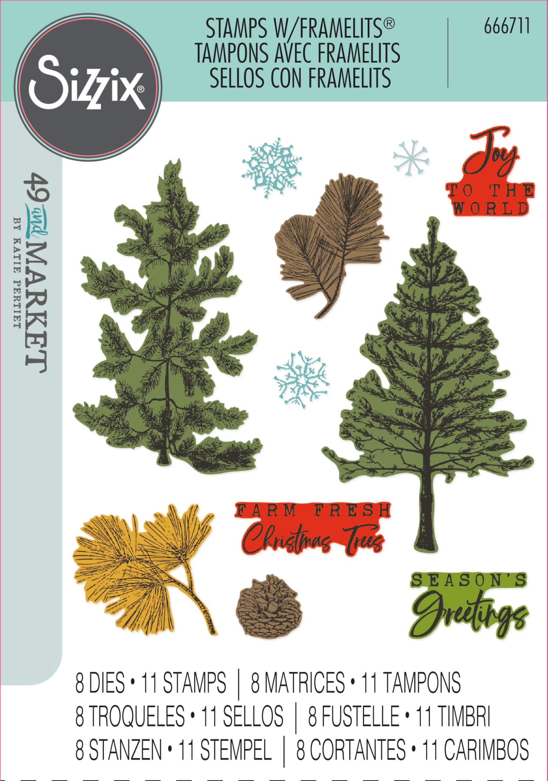 Sizzix A5 Clear Stamps w/Framelits Die Pine Holidays by 49 and Market, CLEAR/SILVER - Image 4