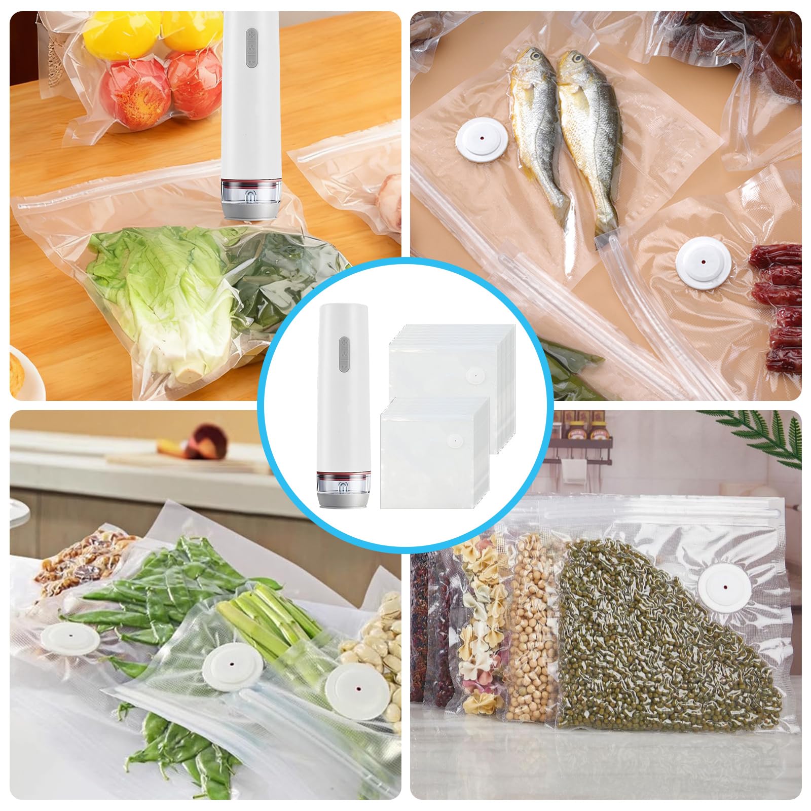 GOMETY Macchina per sottovuoto piccola, sottovuoto a mano con 30 sacchetti sottovuoto riutilizzabili, per alimenti, mini macchina per sottovuoto portatile per alimenti per la conservazione degli