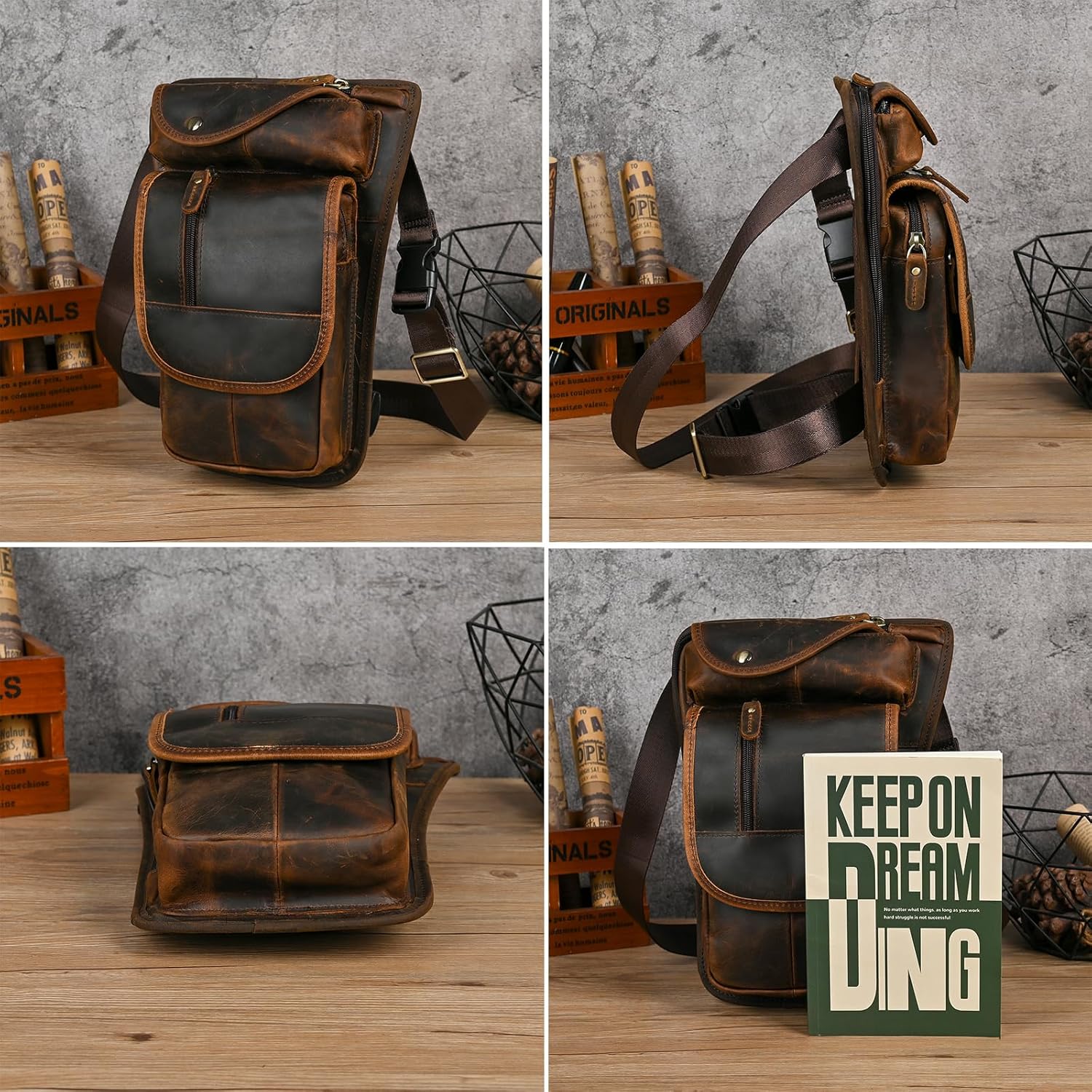 Water Resistant Canvas + Leather Motorcycle Travel Fanny Waist Pack Drop Thigh Leg Bag Pouch For Men Women FB913-5 - Image 3