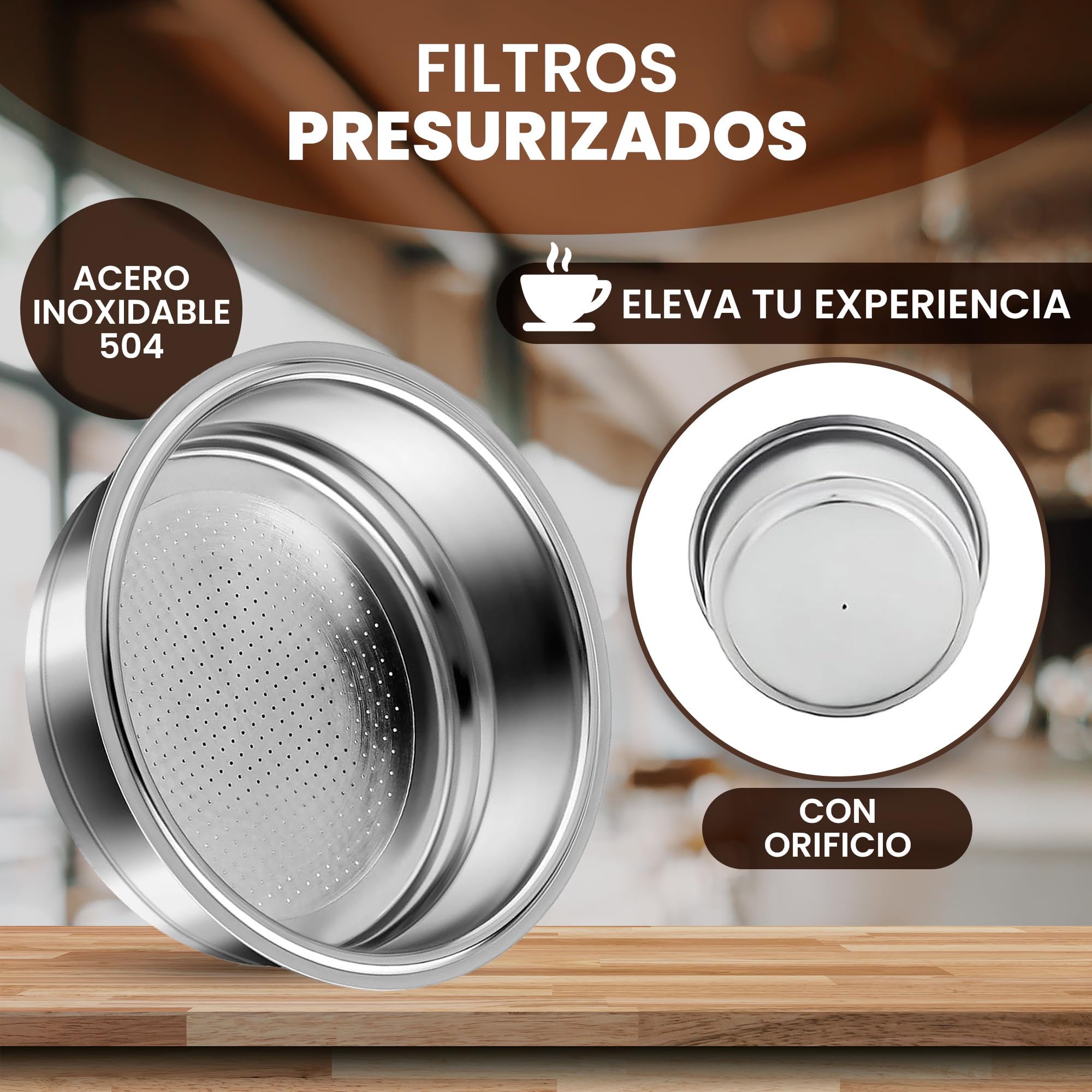 2x1 Filtros Presurizados para Cafetera Cecotec de 1 y 2 Tazas (51mm) - Pack 2 Filtro de Repuesto Resistente y de Fácil Limpieza - Accesorios de Recambio Duraderos para Cafetera Power Espresso Cecotec