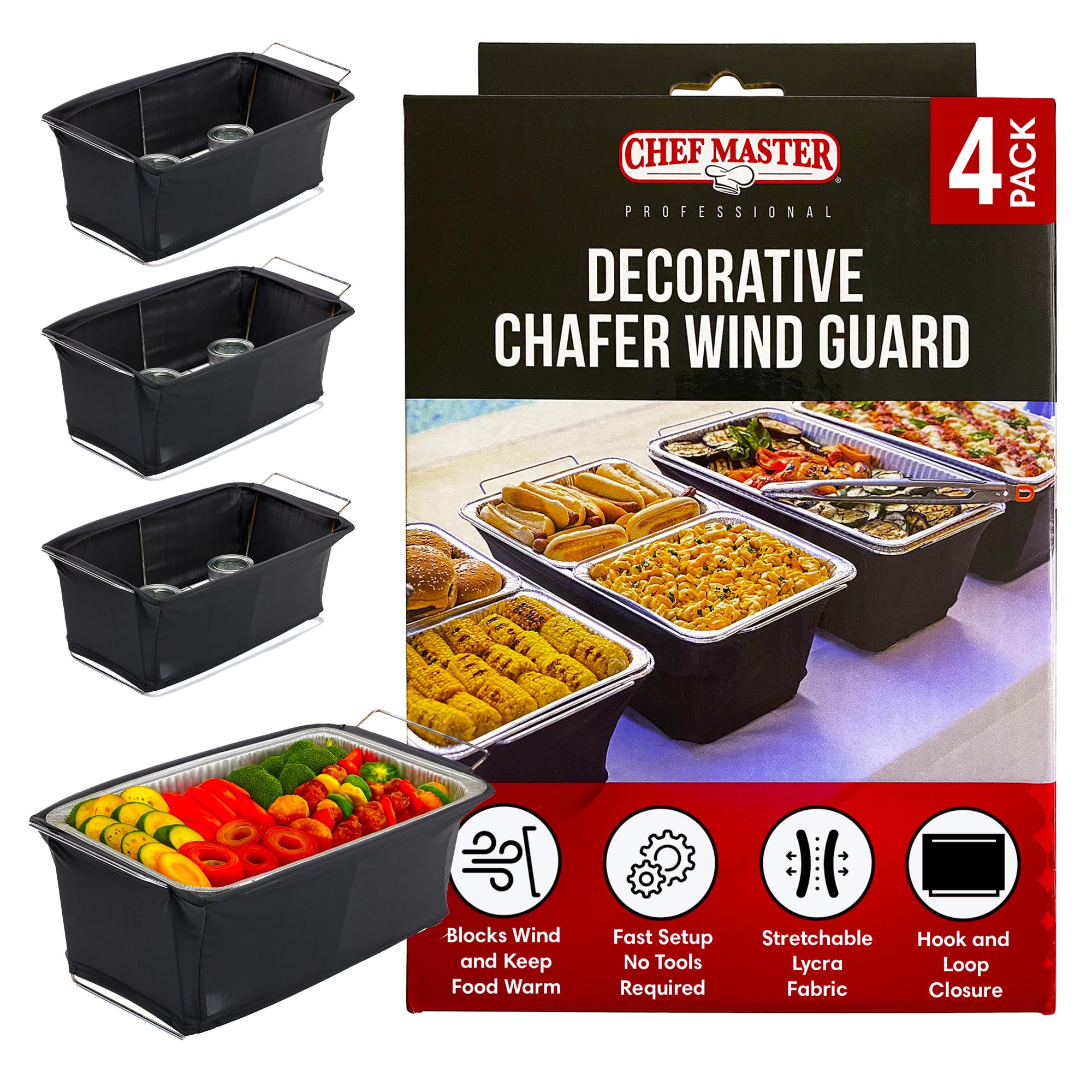 Chef Master Chafer Wind Guard for Buffet Chafing Dish, Strong Fabric 4-Pack