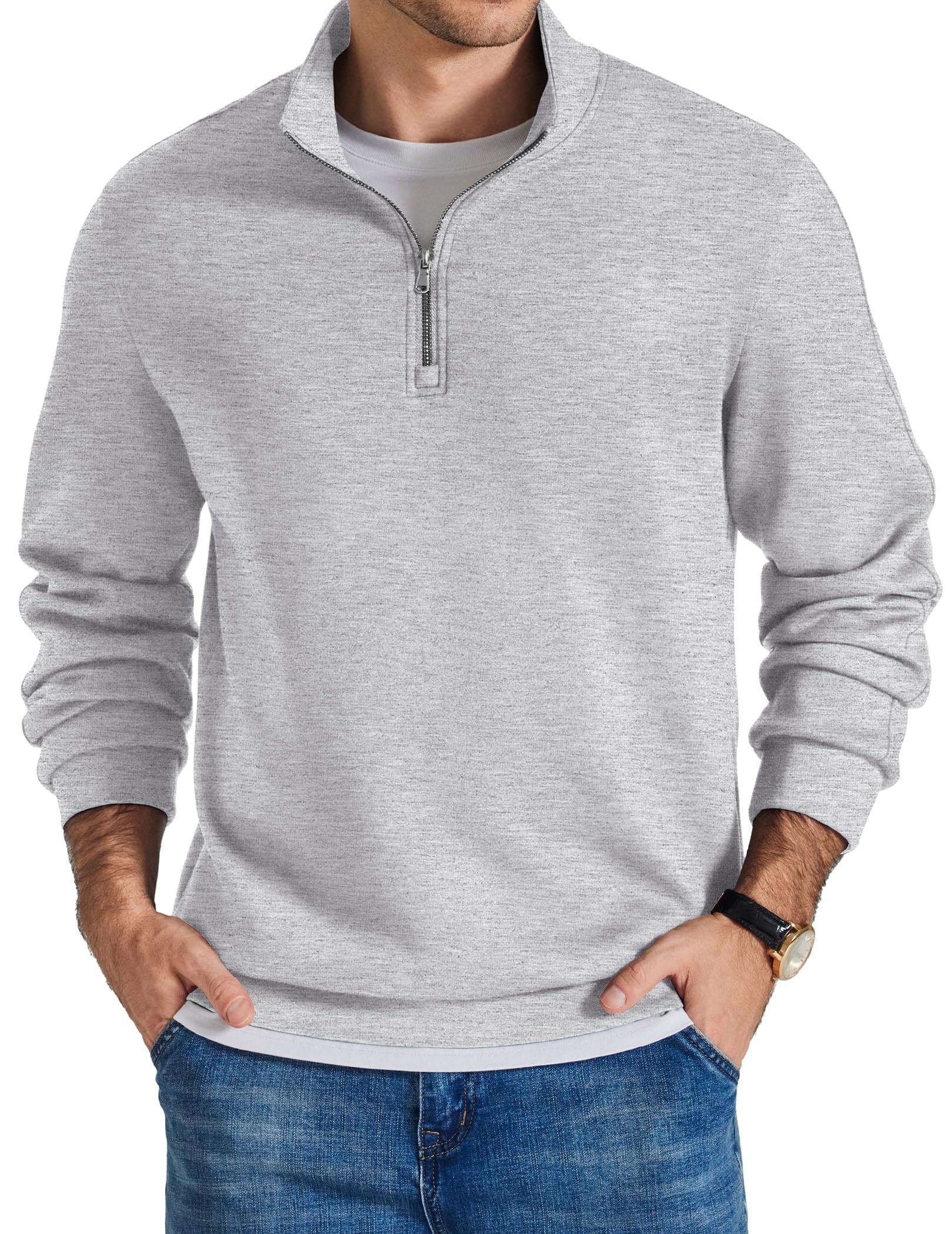 COOFANDY Mens Quarter Zip Pullover Mock Neck Sweaters Men Golf Sweatshirt