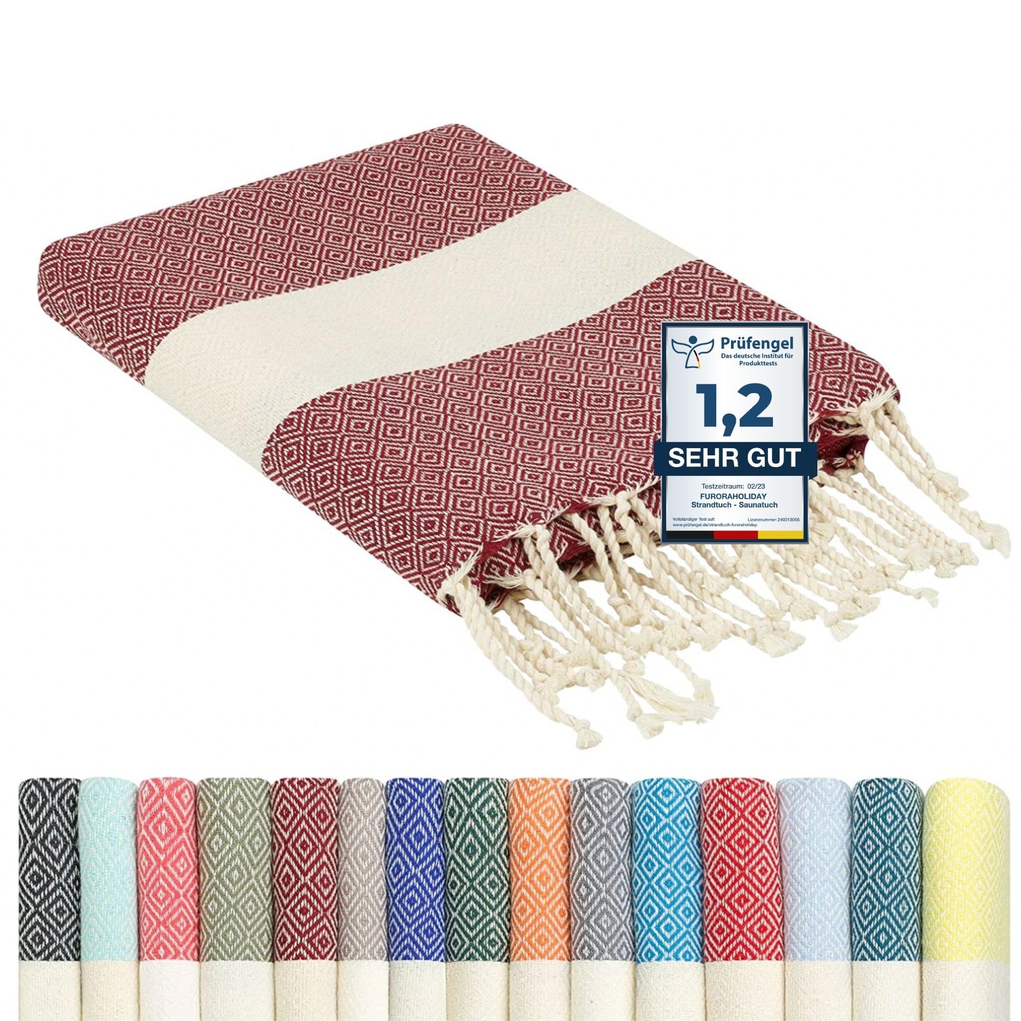furora Holiday Strandtuch groß 100x200 cm: Baumwolle, leicht lang dünn kompakt - Premium Qualität | Hamamtuch Saunatuch, Fouta Strandhandtuch XXL | Damen & Herren Badetuch Stranddecke Picknickdecke