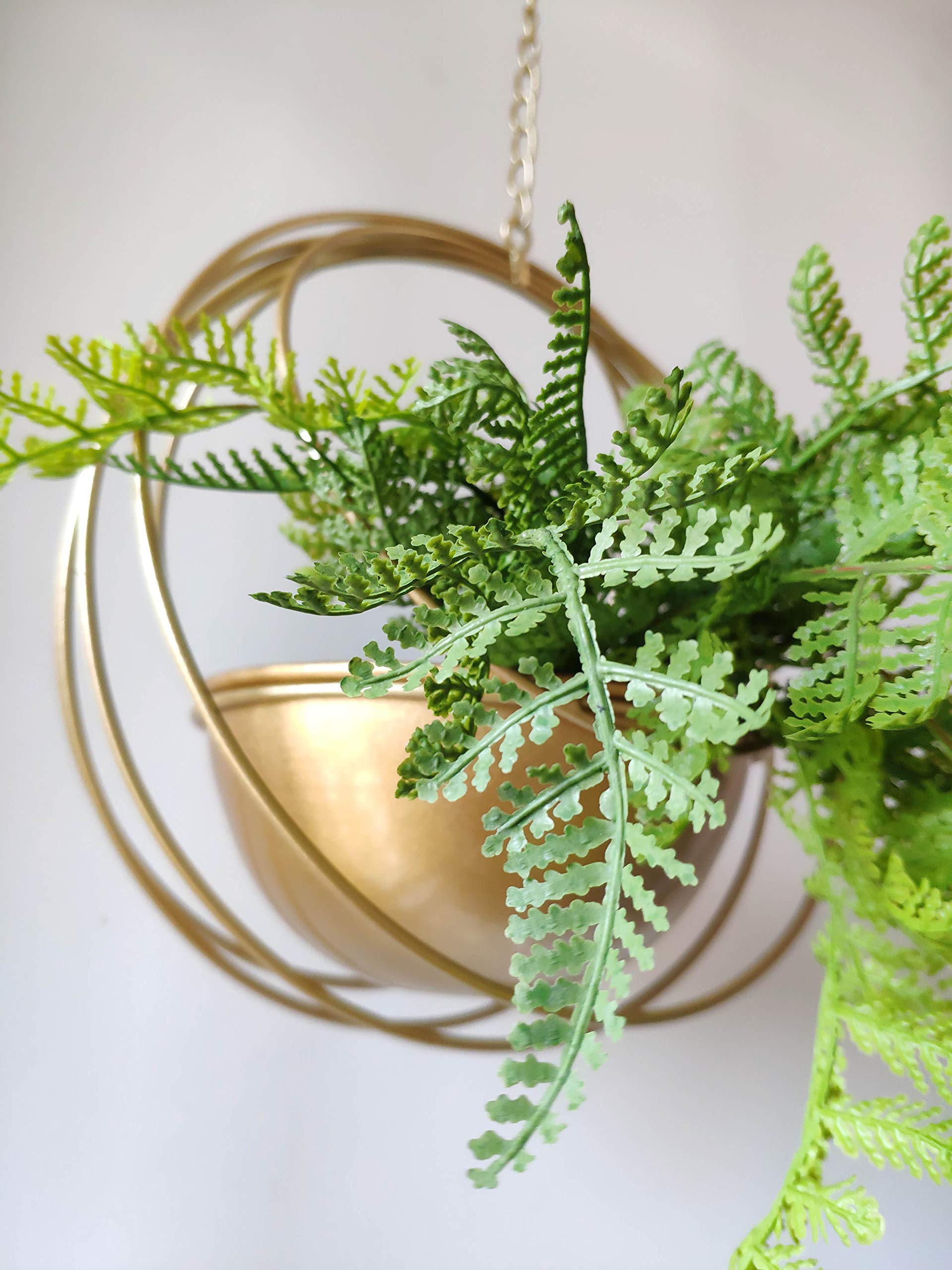 RISEON Boho-Blumenaufhänger, Metall, geometrischer hängender Pflanzgefäß, moderner Pflanzgefäß, Mitte des Jahrhunderts, minimalistischer Übertopf für drinnen und draußen, Hochzeitsdekoration (Gold)