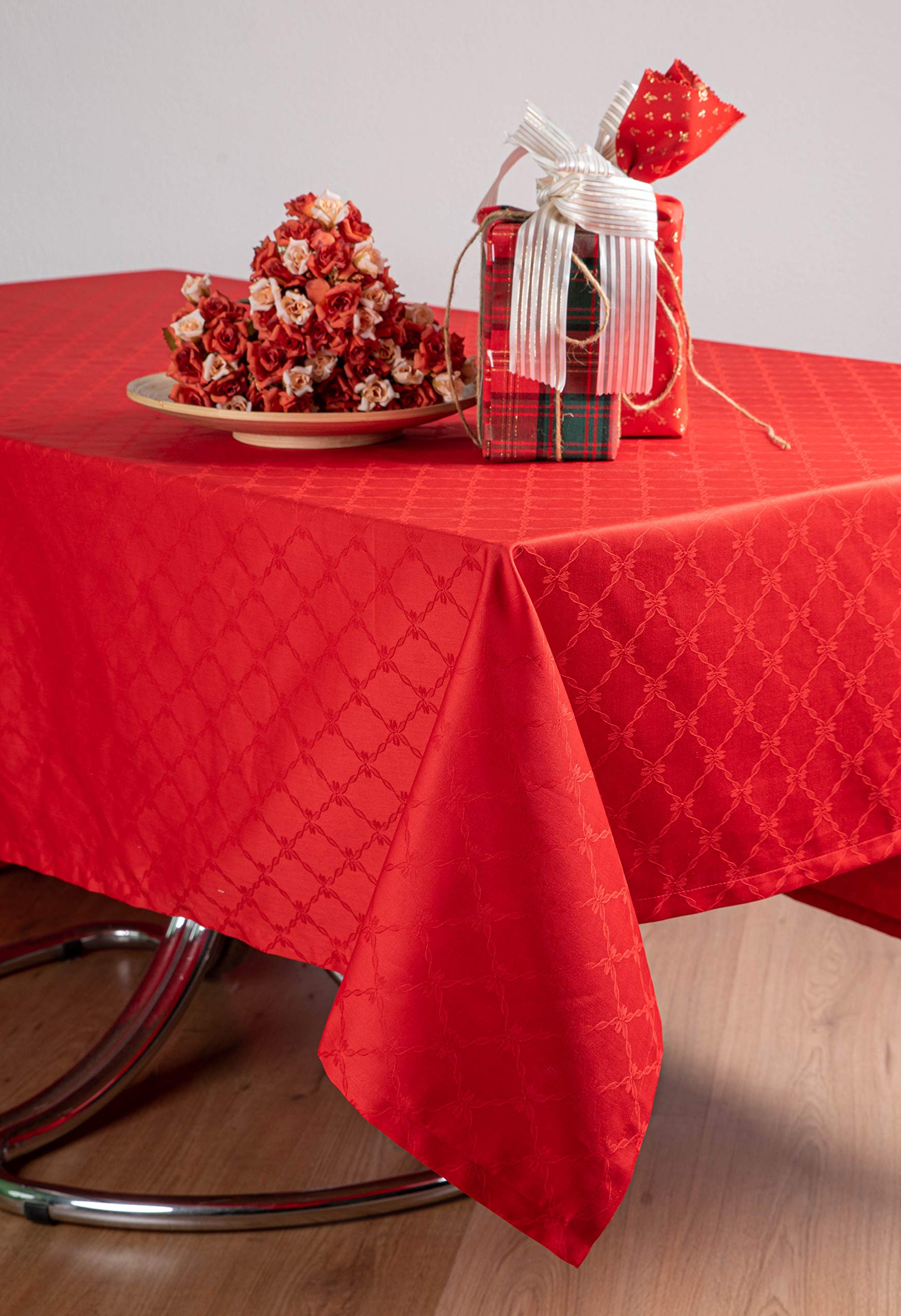 ESSE HOME -Tovaglia Rettangolare Quadrata Rotonda Ovale –Tessuto rosso Jacquard Puro Cotone- PONZA (180x360, T)