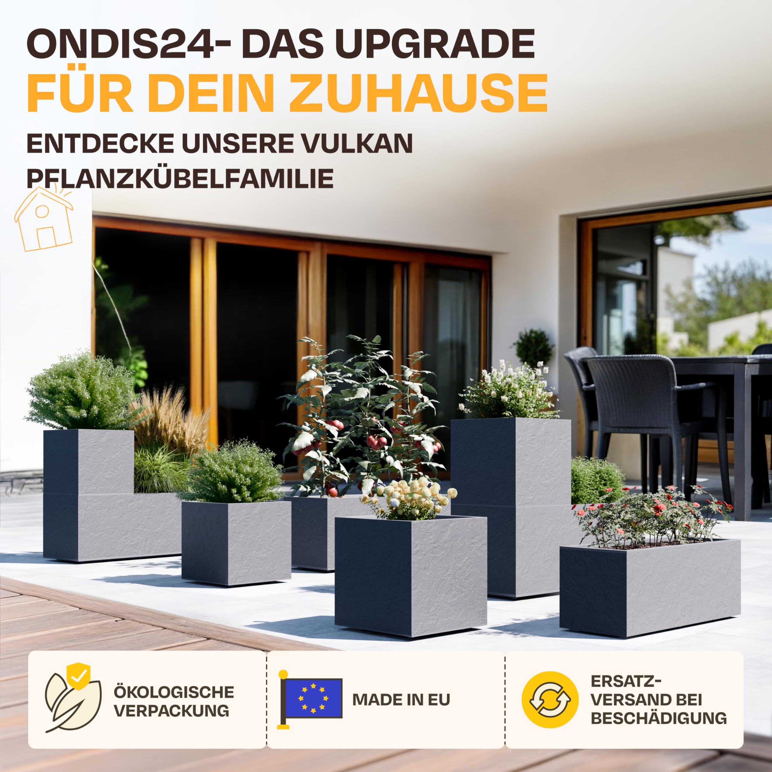 Ondis24 Donica Ogrodowa Vulkan, 100x40x43 cm, 98 Litrów, Podwójna Ścianka, Zbiornik na Wodę, Czarna