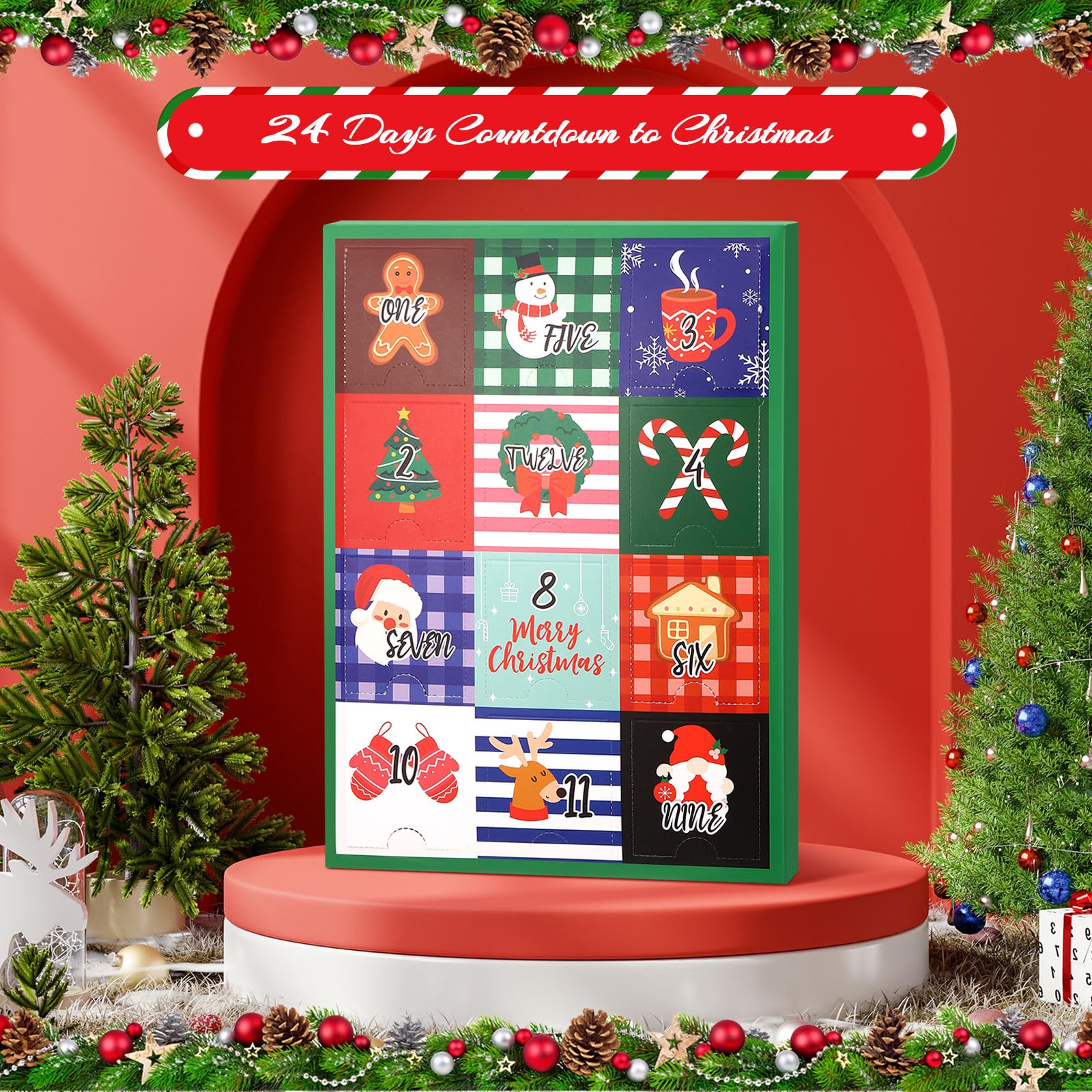12 paia di calzini natalizi sfocati con calendario dell'avvento 2024, set di calzini unisex per adulti con conto alla rovescia di 12 giorni, regalo colorato, soffici e caldi, per feste di Natale