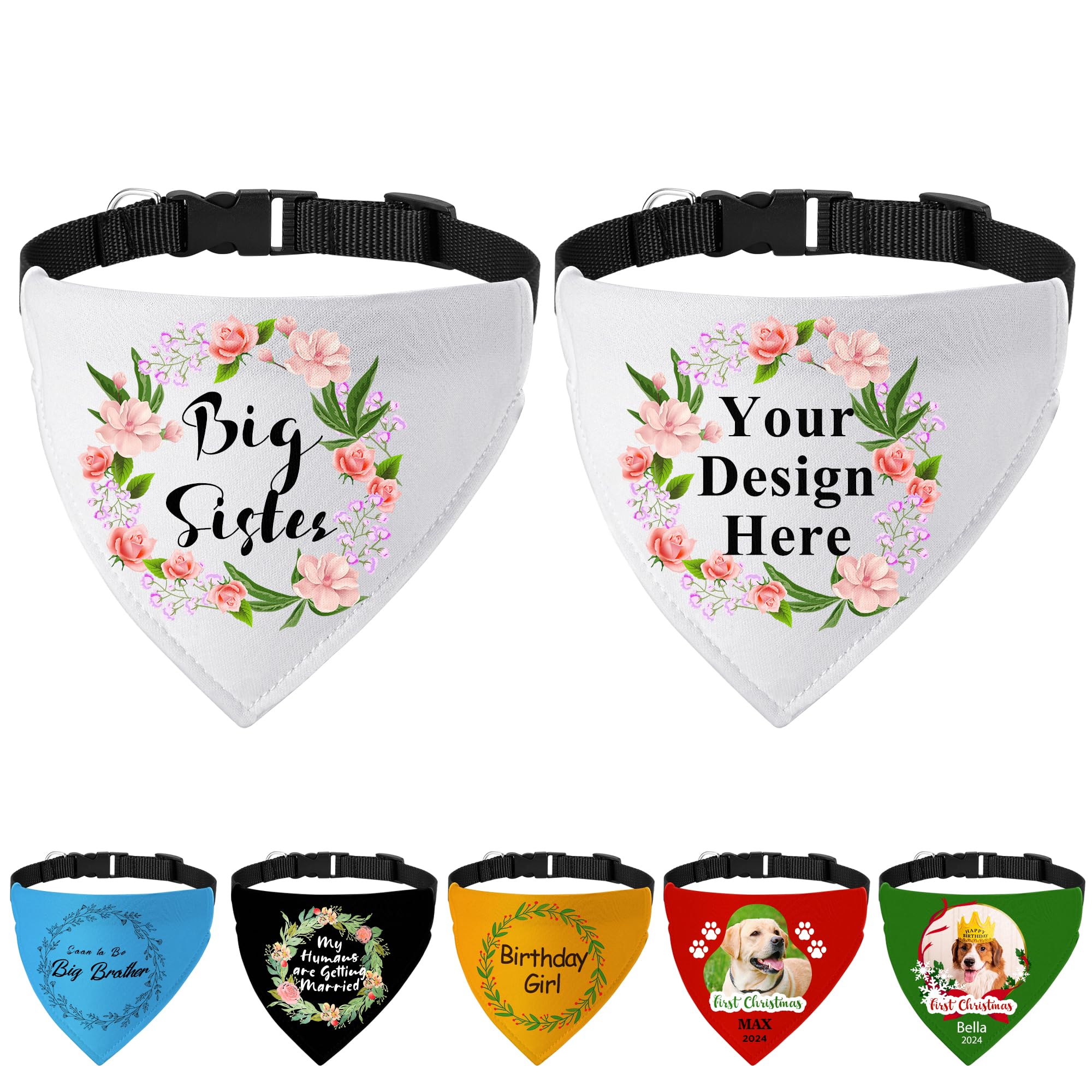 Personalized Dog Bandanas with Buckle Name Photo Logo Custom Neckwear Dog Scarf Triangle Bibs Kerchief Pet Costume Accessories for Small Medium Large Dogs Puppy Cat,Small โ image 1