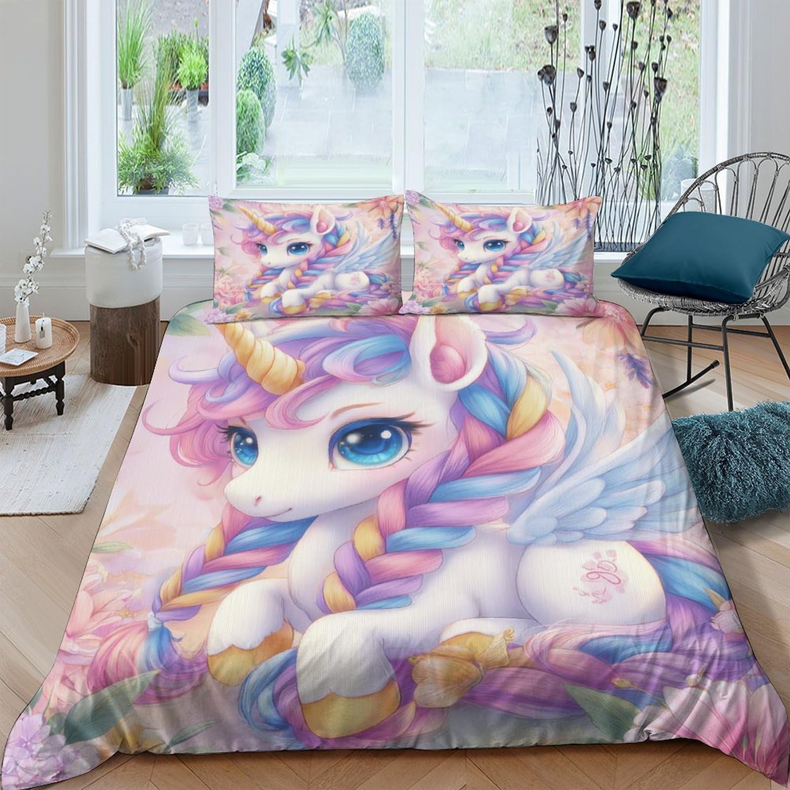 Ctjqhvkz Style-6 3D Printed Pastel Unicorn Fitted Sheet Microfiber Soft Anti-Slip Fantasy Rainbow Bed Cover For Bedroom Guest Room Single（135X200cm）