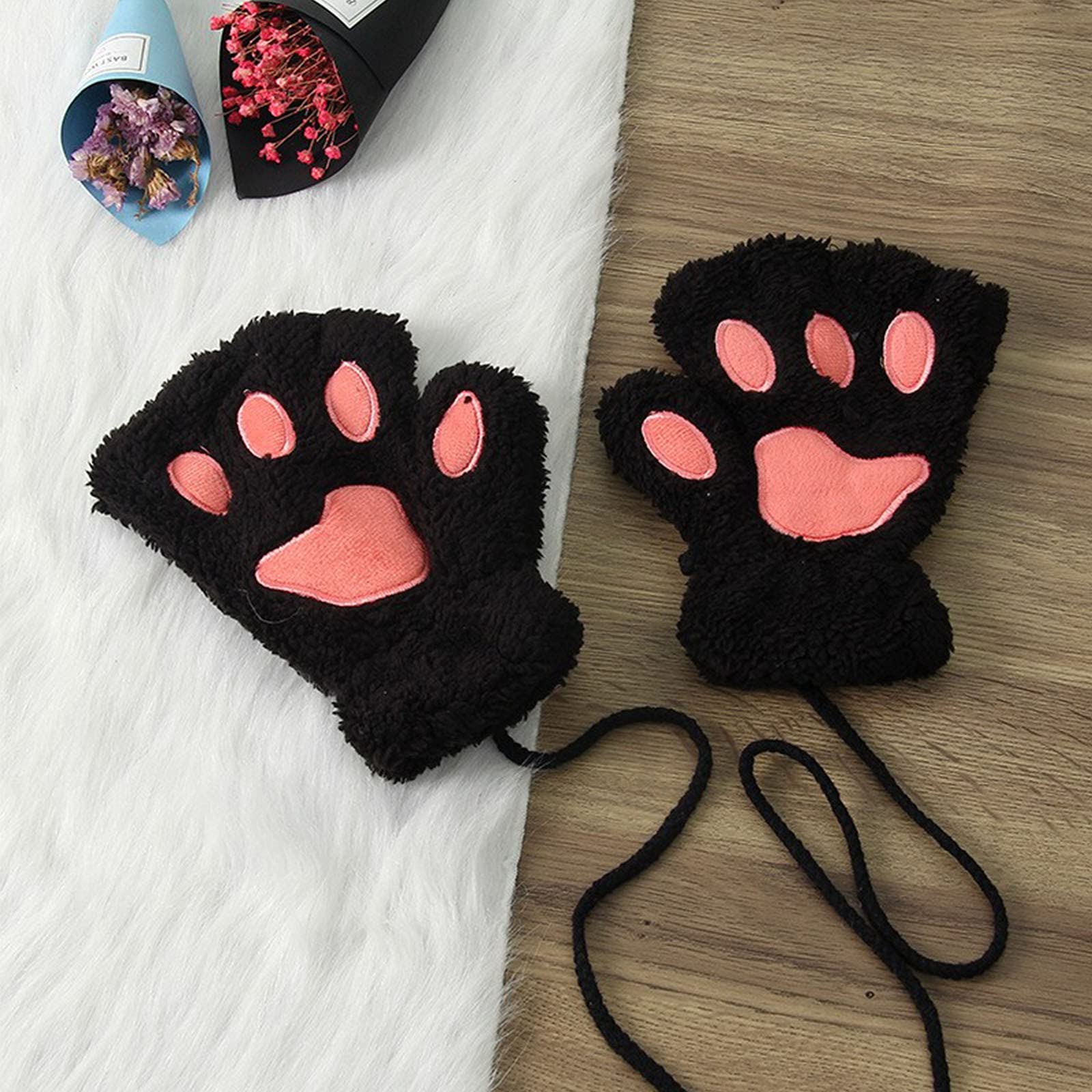 Generisch Fingerlose Katzenpfoten Handschuhe, Süße furry paws handschuhe, Fellzeug, Katzenpfotenhandschuh, Halloween Kostüm, Neuartige Kleidung, Cosplay Zubehör