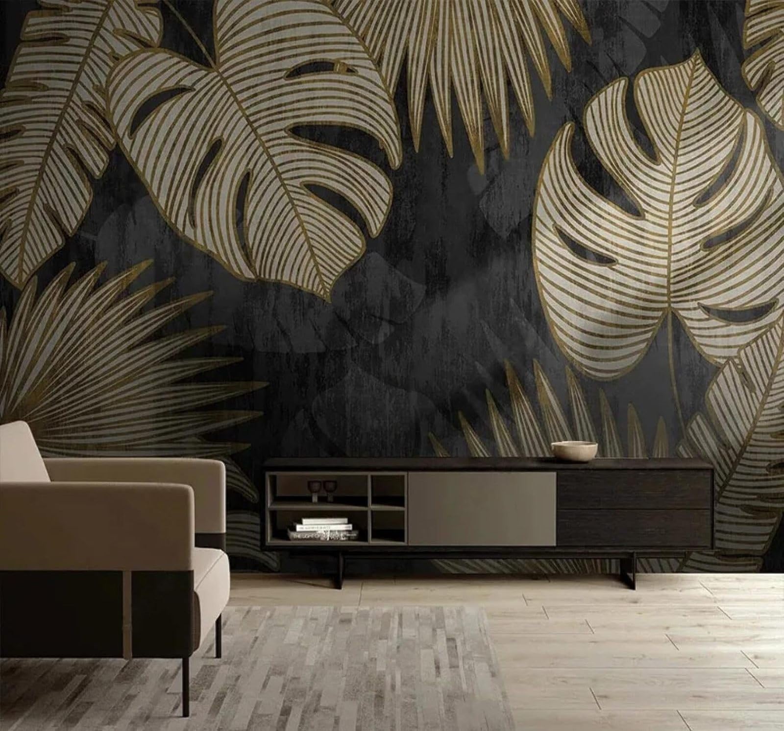 XLMING Retro Luxury Gold Thread Plants Leaves 3D Wallpaper Luxury Home Dining Decor Paste Sofa Living Room The Wall for Bedroom Mural-250cm×170cm