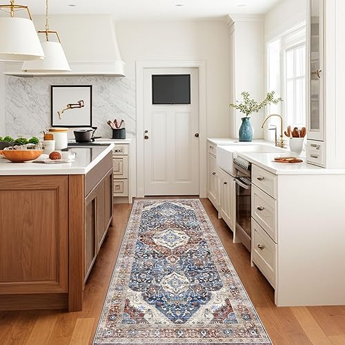 Miniatura 83 de Tapete verde para pasillo de 2 x 6 pies, tapete lavable, vintage, largo y envejecido con parte trasera antideslizante de goma, para cocina y Verde