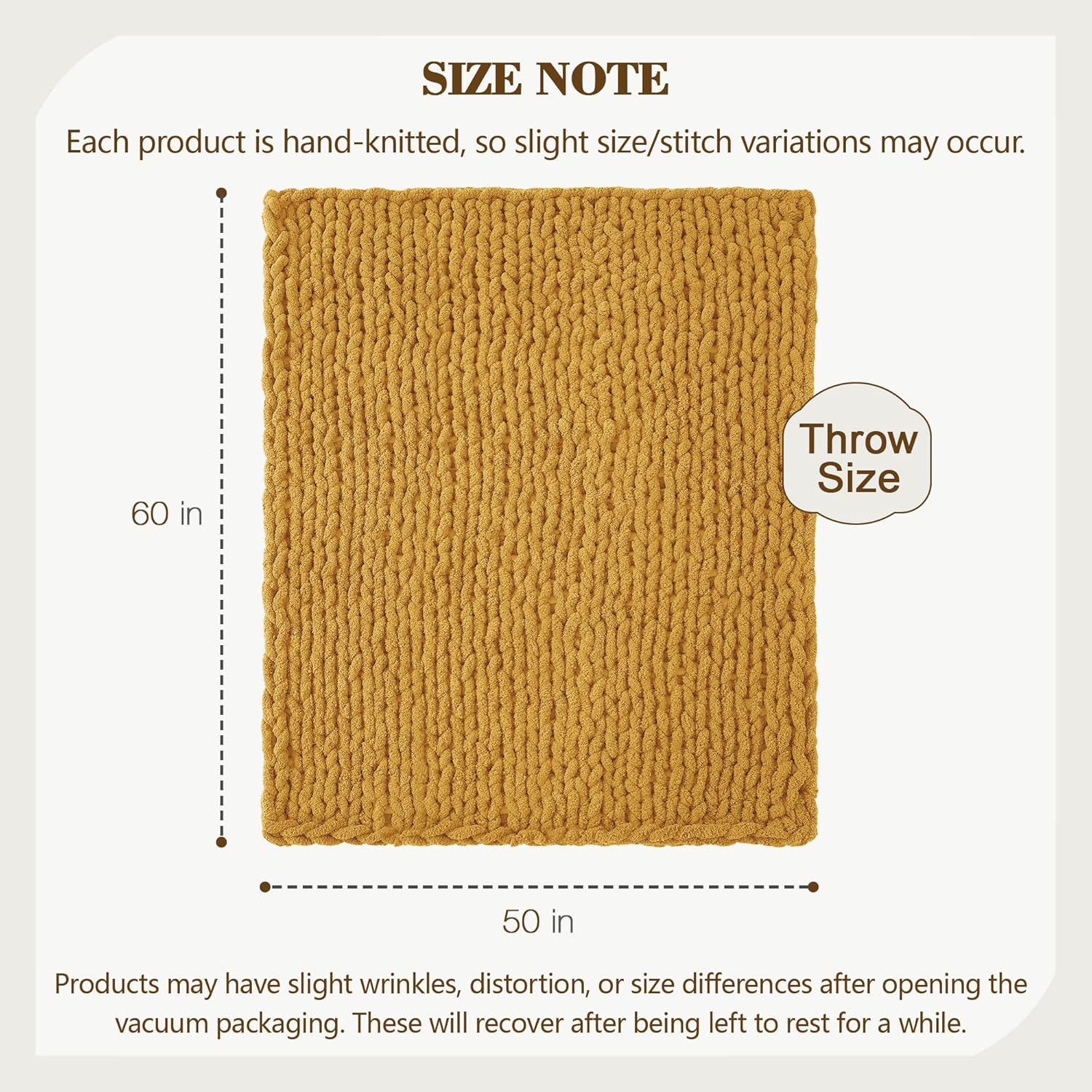 Carriediosa Chunky Knit Throw Blanket 50" X 60", 100% Hand Made Large Chenille Loop Yarn Soft Fluffy Throws for Couch Sofa Bed, Big Crochet Cozy Heavy Thick Cable Woven Blanket, Yellow - Image 3