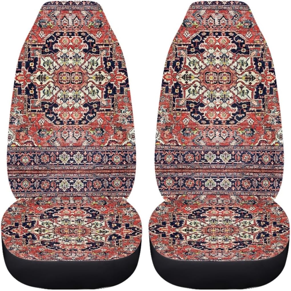 Pehede Car Seat Cover Red Vintage Carpet Pattern Front for Cars, Easy to Install Cover Set, Accessories Auto Trucks Van SUV,2 Packs