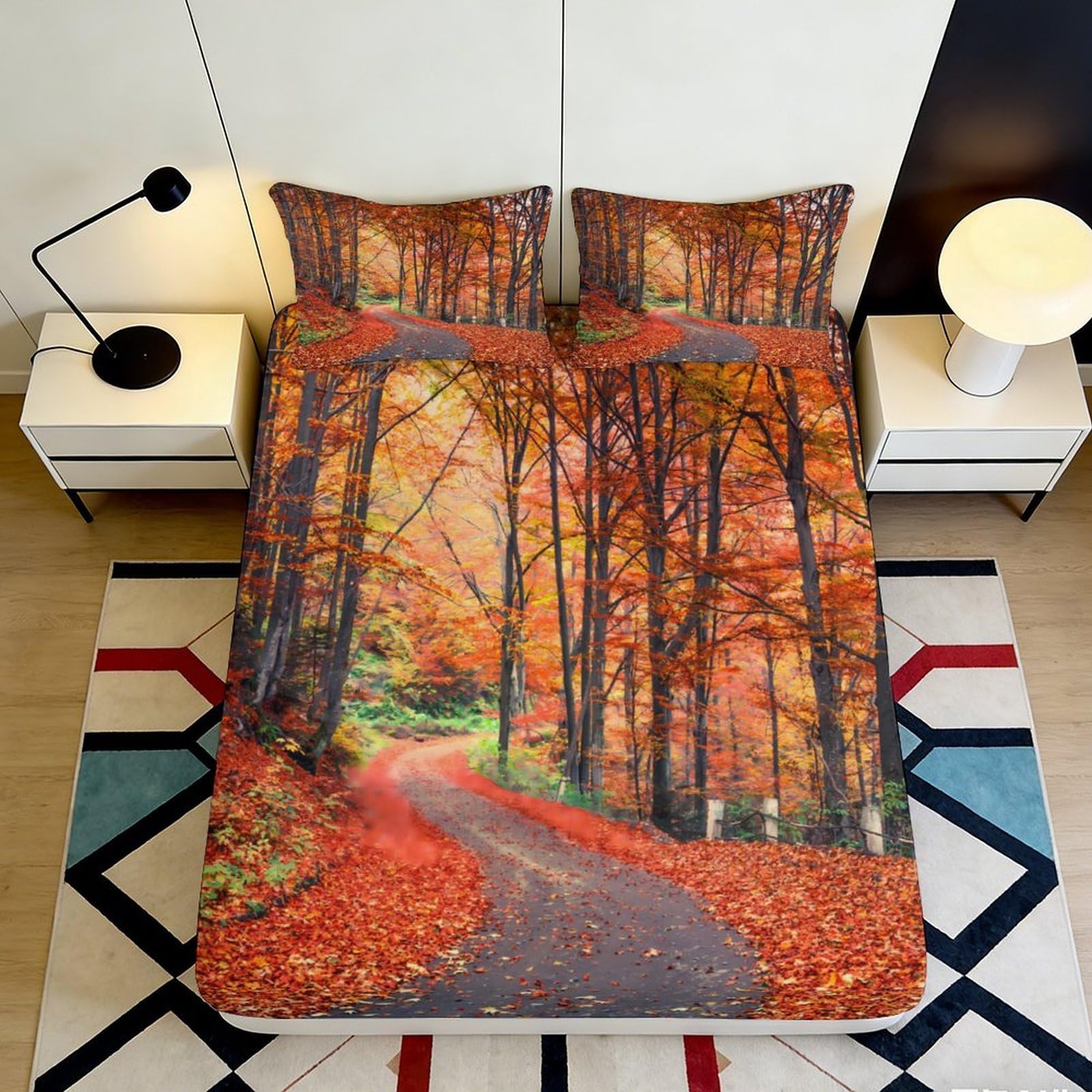 Pnayamiorkfel Style-9 3D Printed Autumn Forest Fitted Sheet Microfiber Soft Non-Slip Path Mattress Cover For Bedroom Decor Easy Care 90X200x25cm
