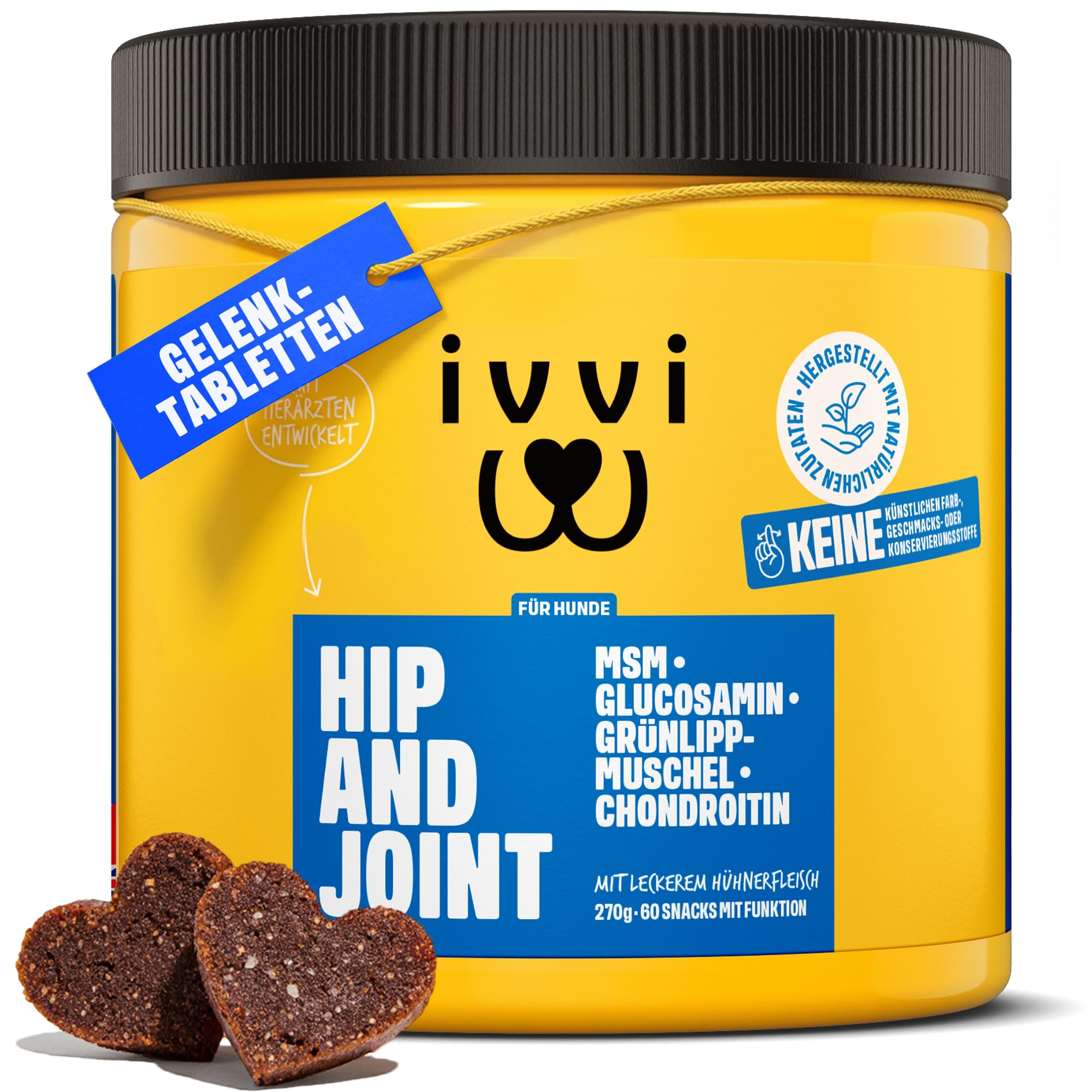 ivvi Hip & Joint tabletki na stawy dla psów z glukozaminą, chondroityną i MSM – 60 przekąsek (270 g)