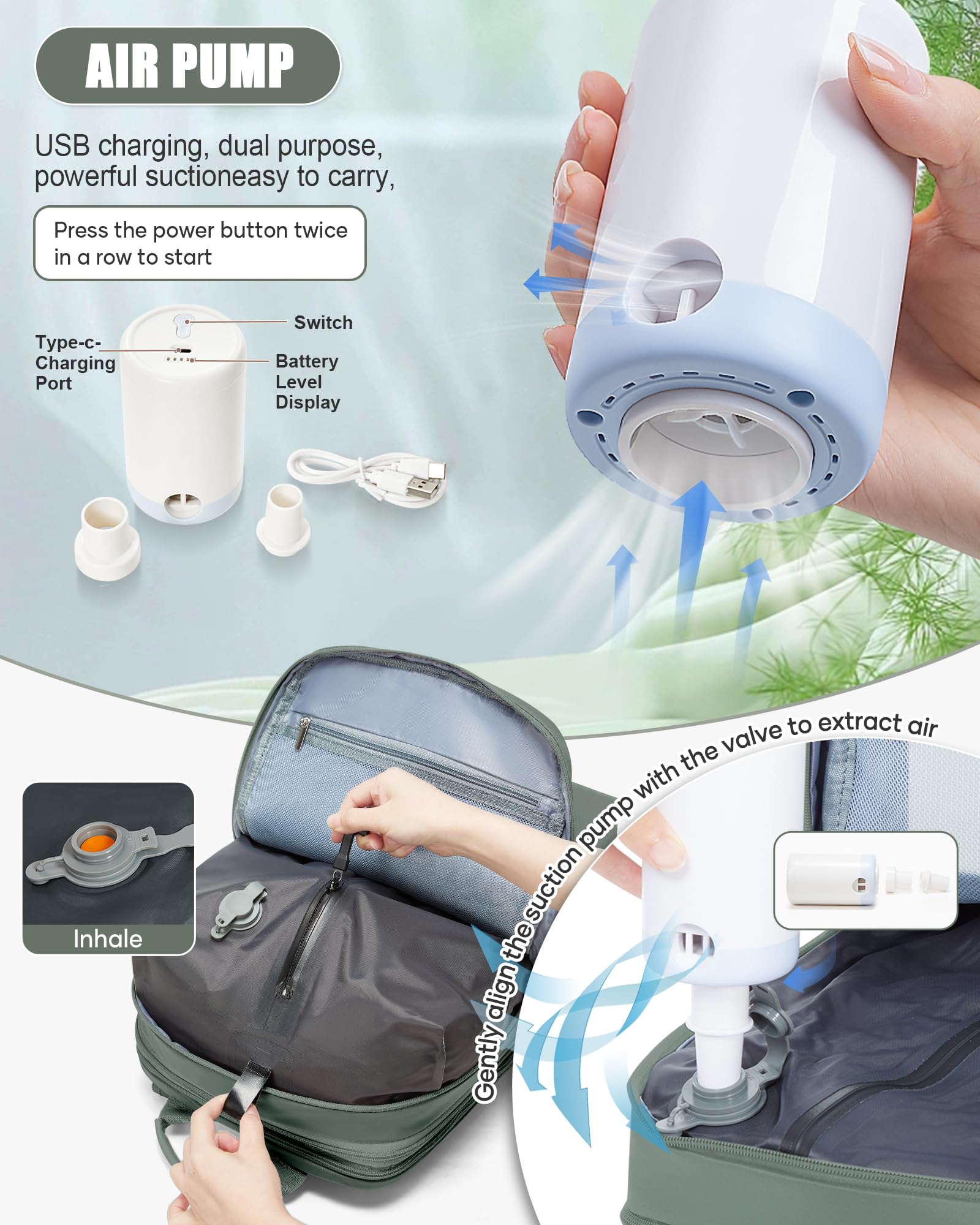 BJLFS Zaino da Viaggio con Sottovuoto Ryanair 40x30x20 Wizzair Bagaglio a mano 40x20x25 Ryanair con Pompa Borse da Cabina per Easyjet 45x36x20 con compressione sottovuoto,Zaino Casual per Laptop