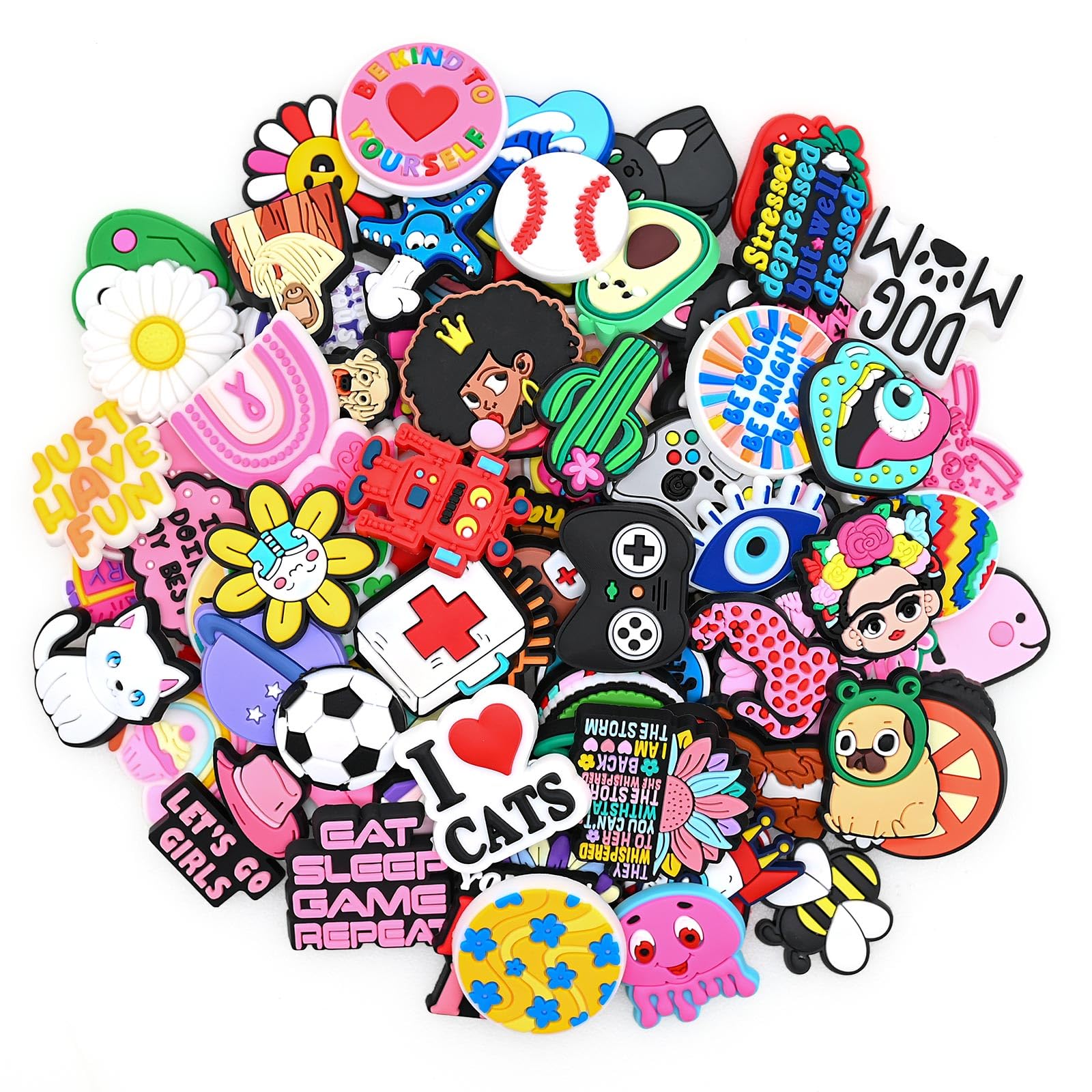 Pabucle Charms, 30, 50, 100 Pcs, PVC Random Different Charm, Decoration Charms with Double-sided Tape