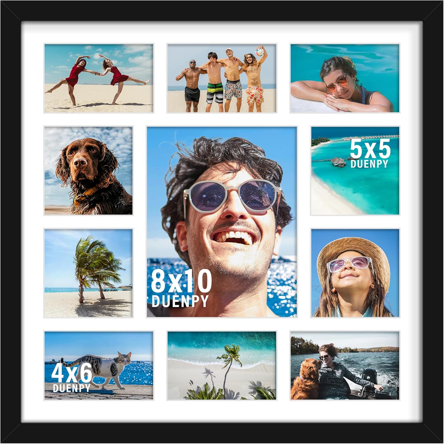 20x20 Collage Picture Frames Display One 8x10 Inch and Six 4x6 and Four 5x5 Photos Collage Wall Decor Wall Hanging or Tabletop Black Black 20x20?4x6+5x5+8x10 opening?
