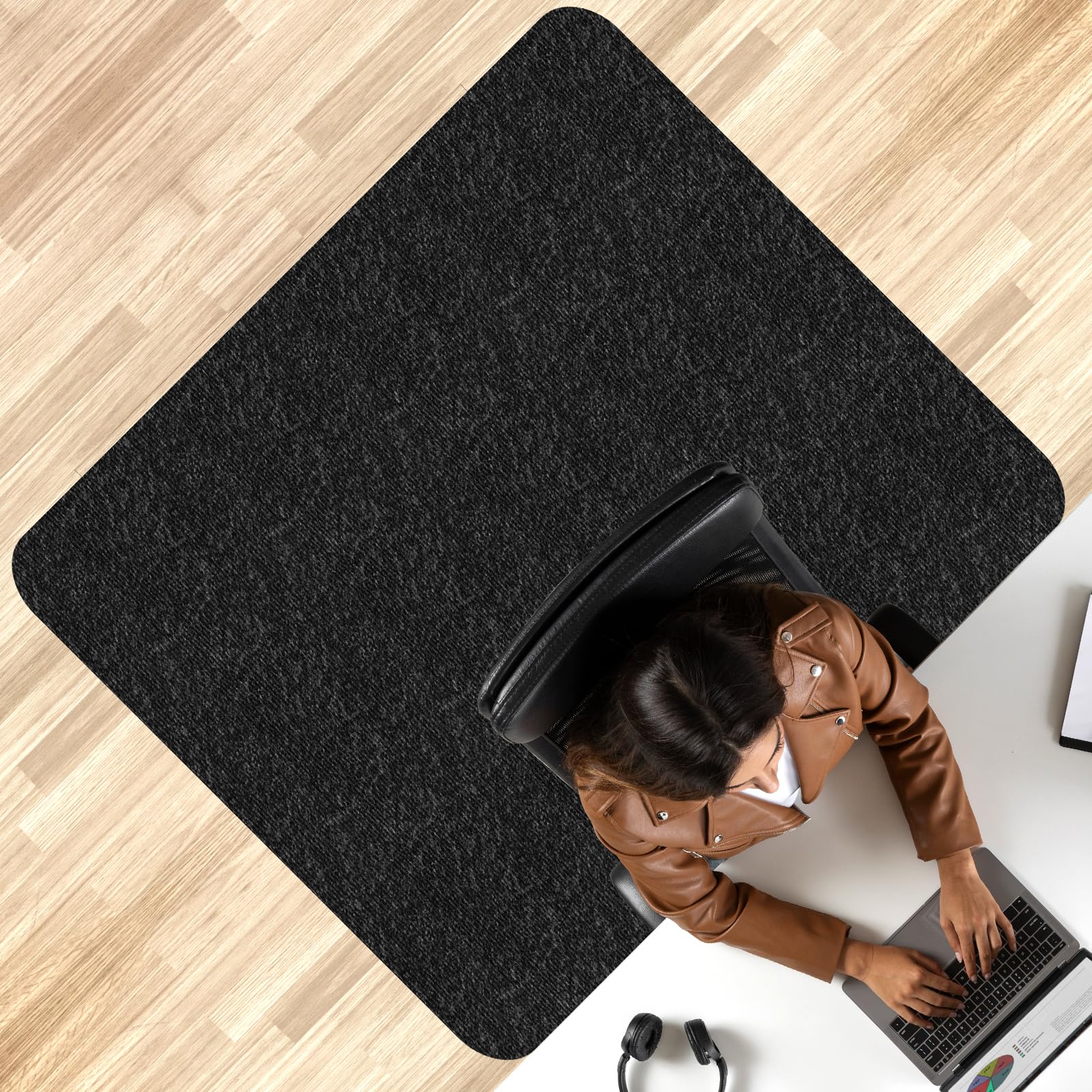 Protector Suelo Silla Ruedas,105 x 120 cm,Negro Alfombra Silla Ruedas,Alfombrilla Protectora para Silla de Oficina,Resistente a los arañazos para parqué y Suelos Duros, Silla de Oficina.