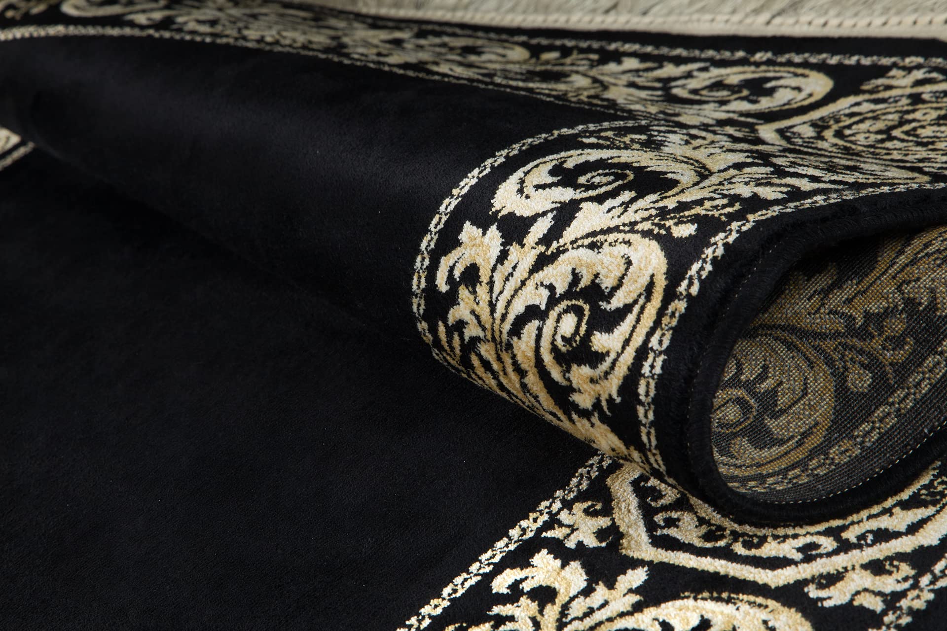 Luxus Teppich Barock Wohnzimmer Schlafzimmer Wonzimmerteppich Läufer Teppichläufer in schwarz, beige, rot gold, kurzflor, rechteckig, rund, oval 100% Viskose (schwarz, 80 x 200 cm, Rechteckig)
