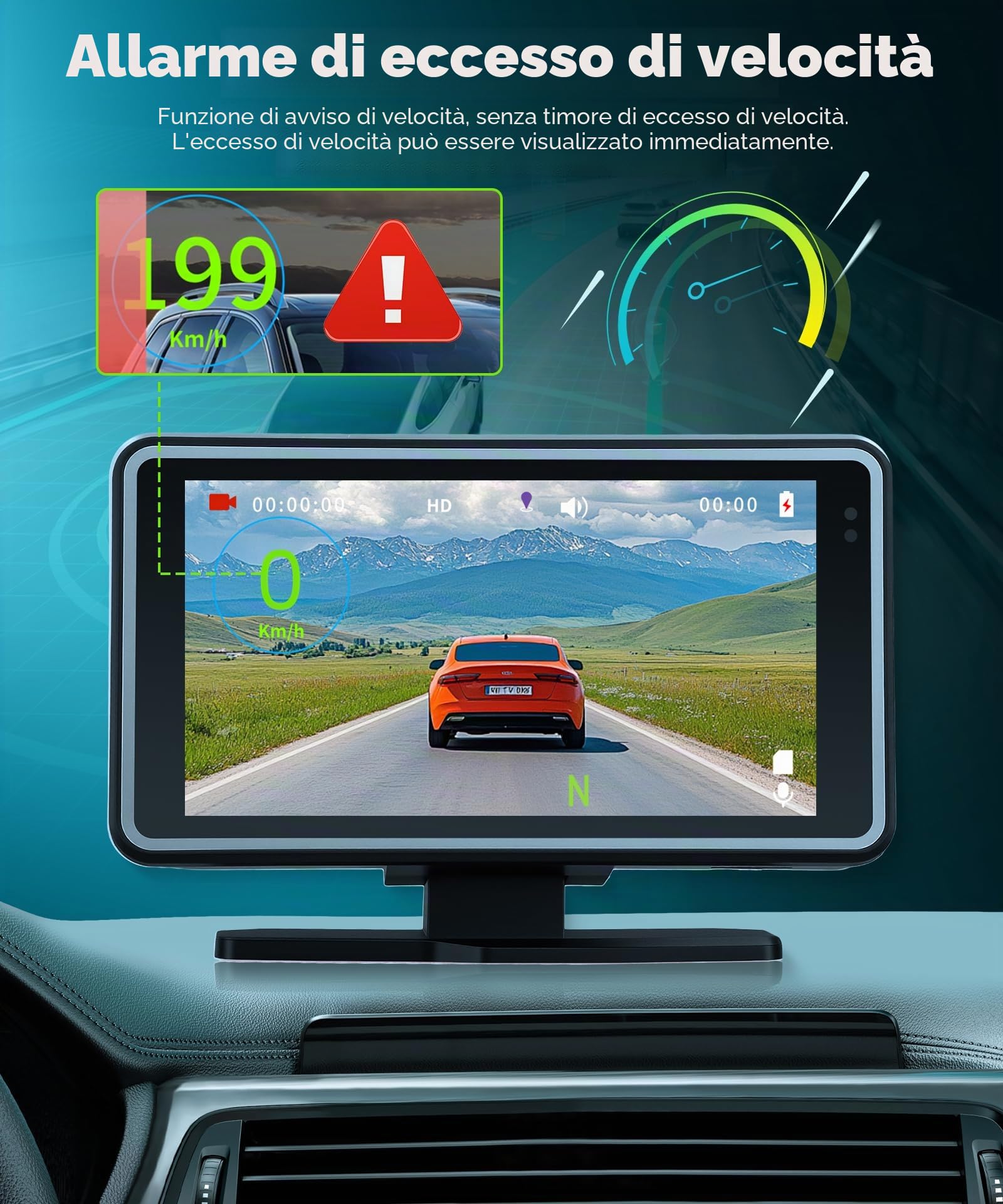 Rimoody WIFI Dashcam & Head Up Display per Auto, Head Up HUD Multifunzione Tachimetro Digitale Auto, 5 Pollici IPS Monitor Dash Cam con 1080P Fotocamera Frontale, Controllo APP/DVR/Loop Video