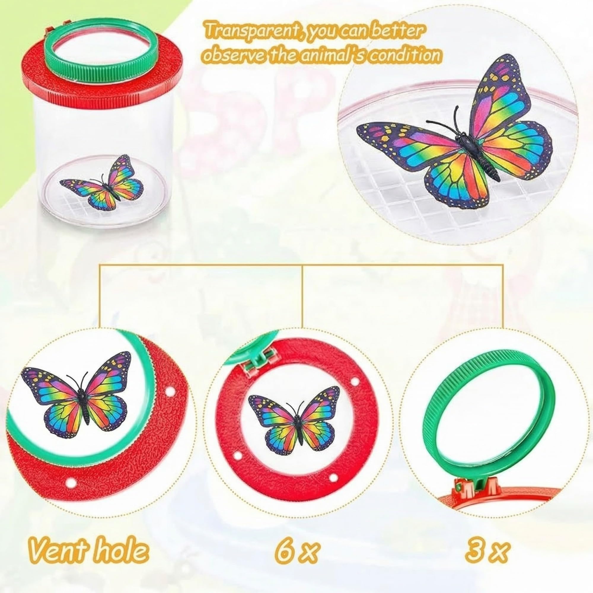 2 Scatola d'Ingrandimento per Insetti Visualizzatore per Insetti Contenitore con Lente d'Ingrandimento Gabbia per Creatura Barattolo per Insetti Strumento di Esplorazione (Stile Chic)