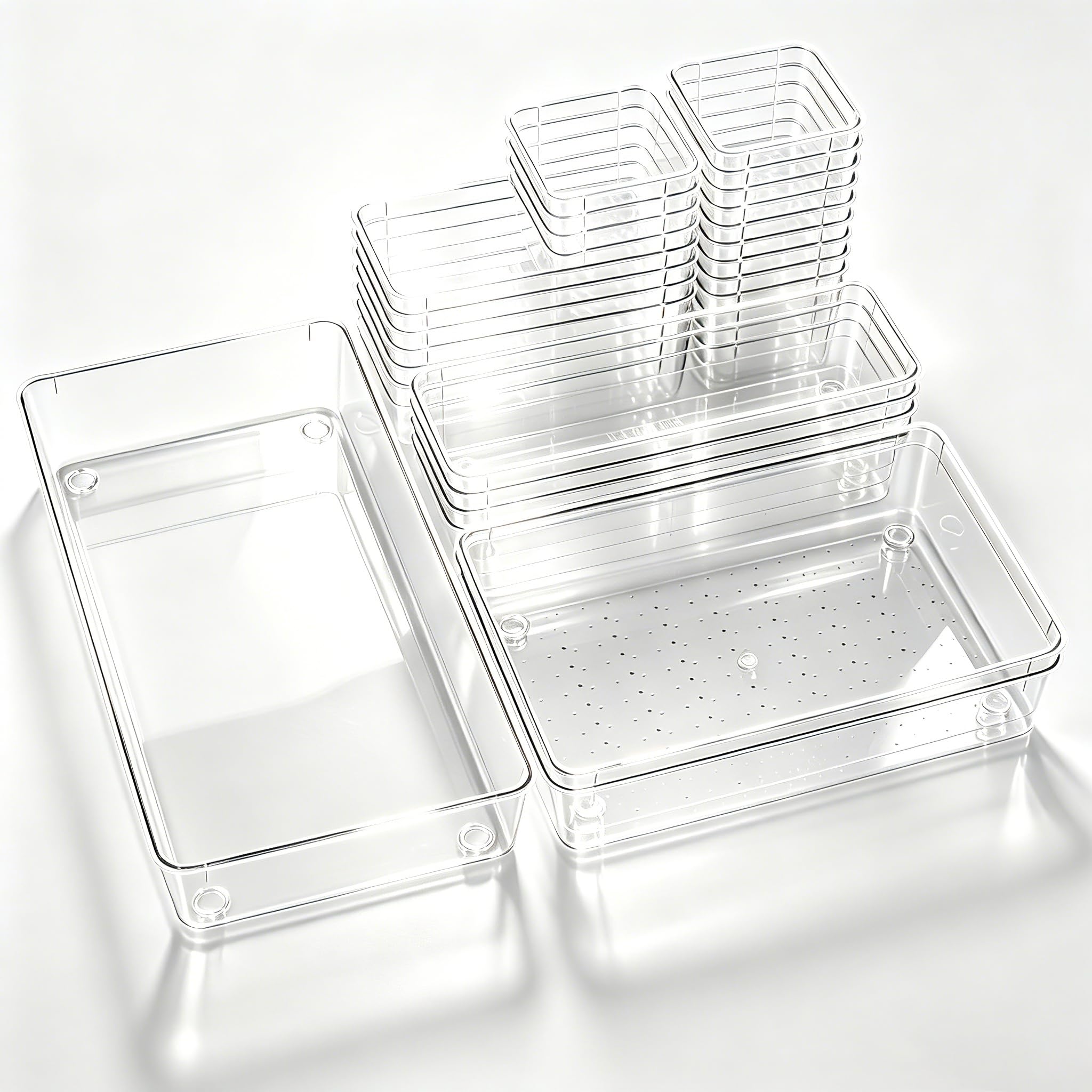 Manalete 30 Pcs Clear Plastic Drawer Organizer, Makeup &amp; Vanity Organizer