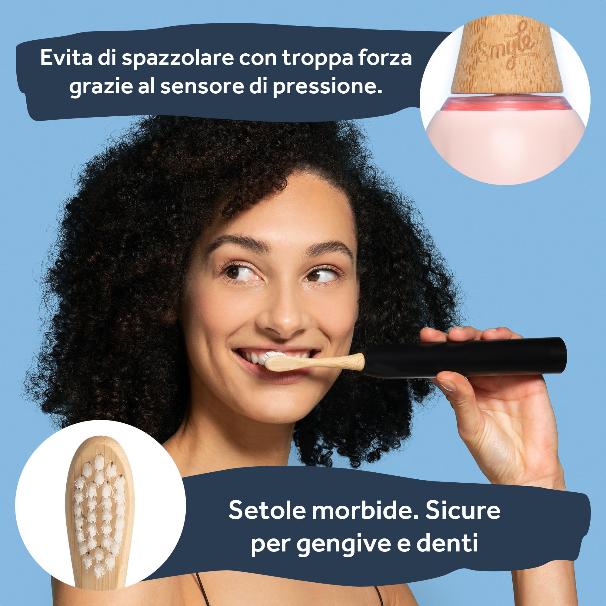 Smyle Spazzolino sonico con sensore, durata della batteria di 3 mesi, timer intelligente e 5 modalità di pulizia e impermeabile (Rosa Pastello)