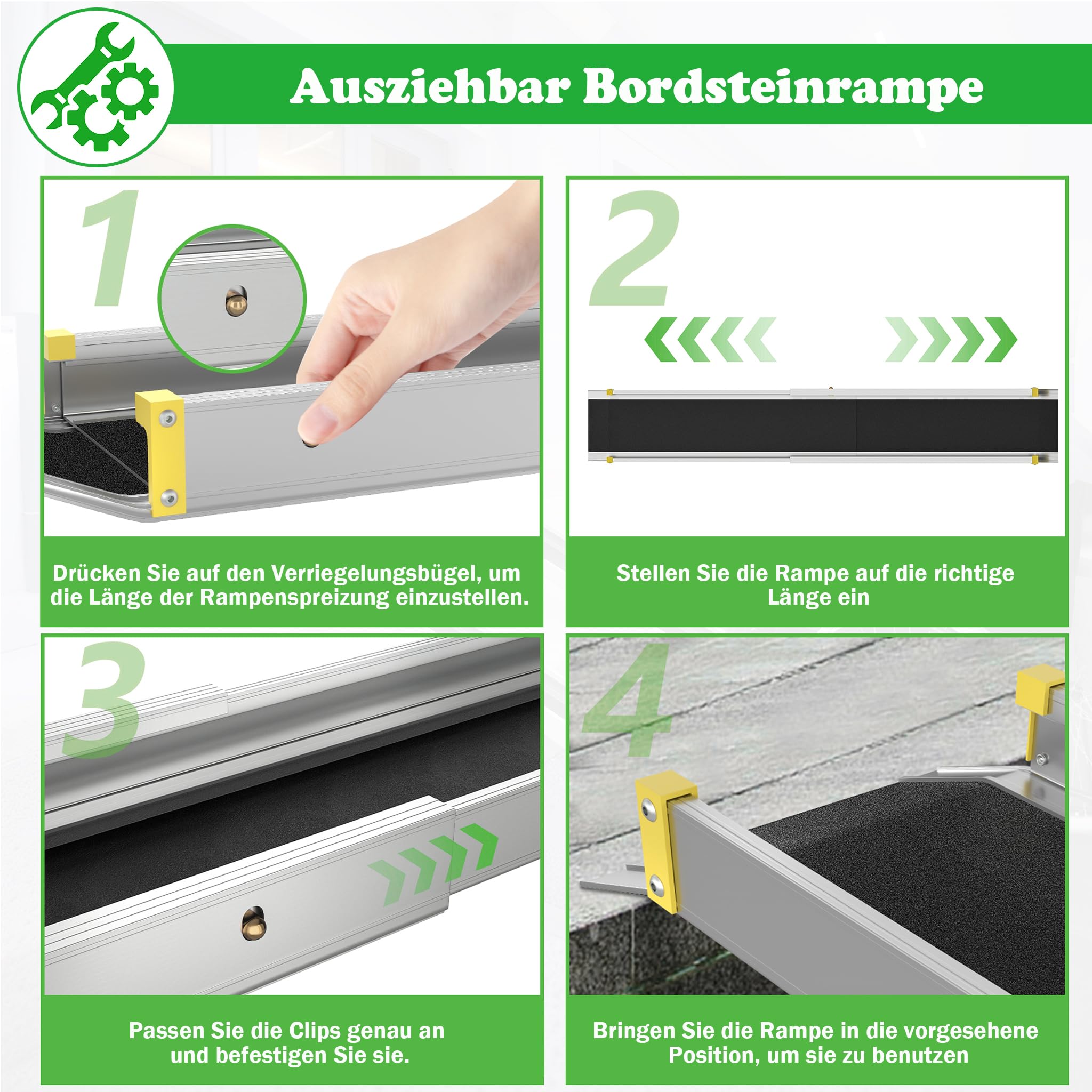 SUBTLETY Rampas para sillas de ruedas y scooters, 91-152 cm, extensibles, antideslizantes, de aluminio, capacidad de carga de hasta 300 kg, para escaleras de casa, escaleras, puertas, escalones