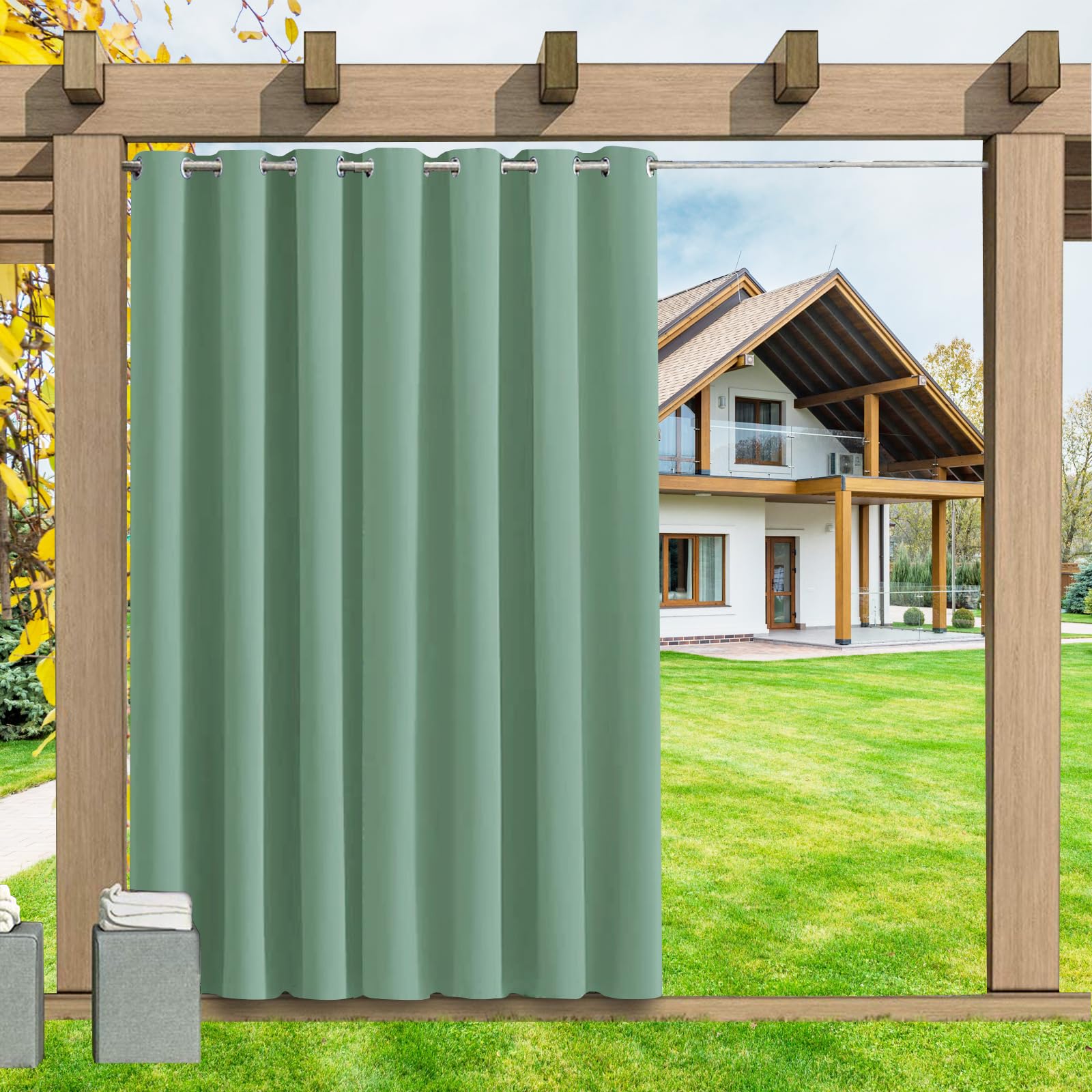 LSDINDF Outdoor Curtains Waterproof 1 Panel, Blackout Thermal Insulated Privacy Curtains with Grommet Top for Pergola, Porch, Gazebo, Patio & Pool - W 105" x L 102" โ image 1