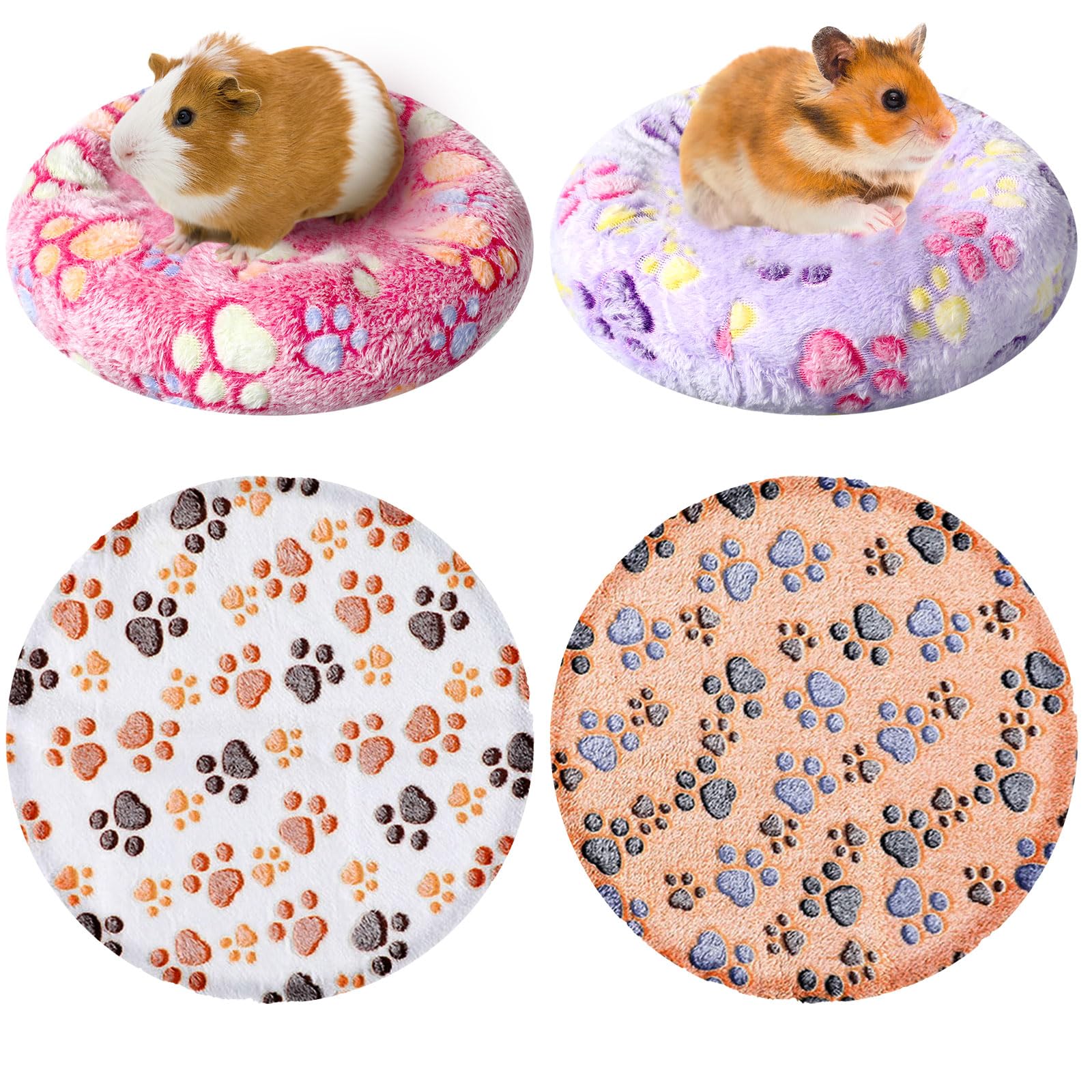 Blulu 4 Camas Redondas Lavables de Cobayas Mantas Redondas de Animal Pequeño Cojín de Forma de Donut de Erizo Hámster Colchoneta de Terciopelo Cálida de Dormir para Ardilla Rata Chinchilla Nido Casa