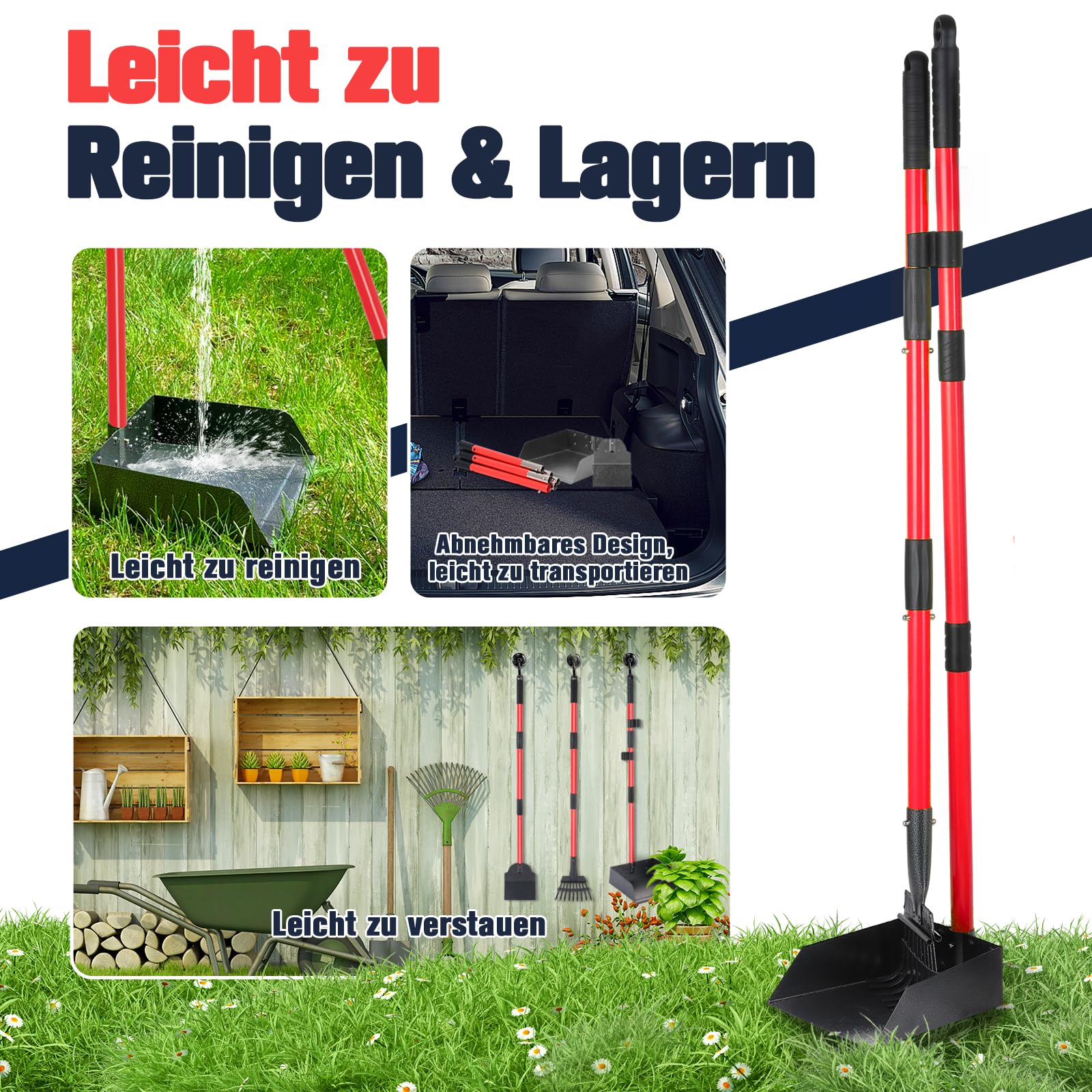 Hundekotschaufel Kehrschaufel & Rechen Mit Abfallsäcken, Hundekotsammler Langer Griff, Hundekot Scooper Für Garten & Laub